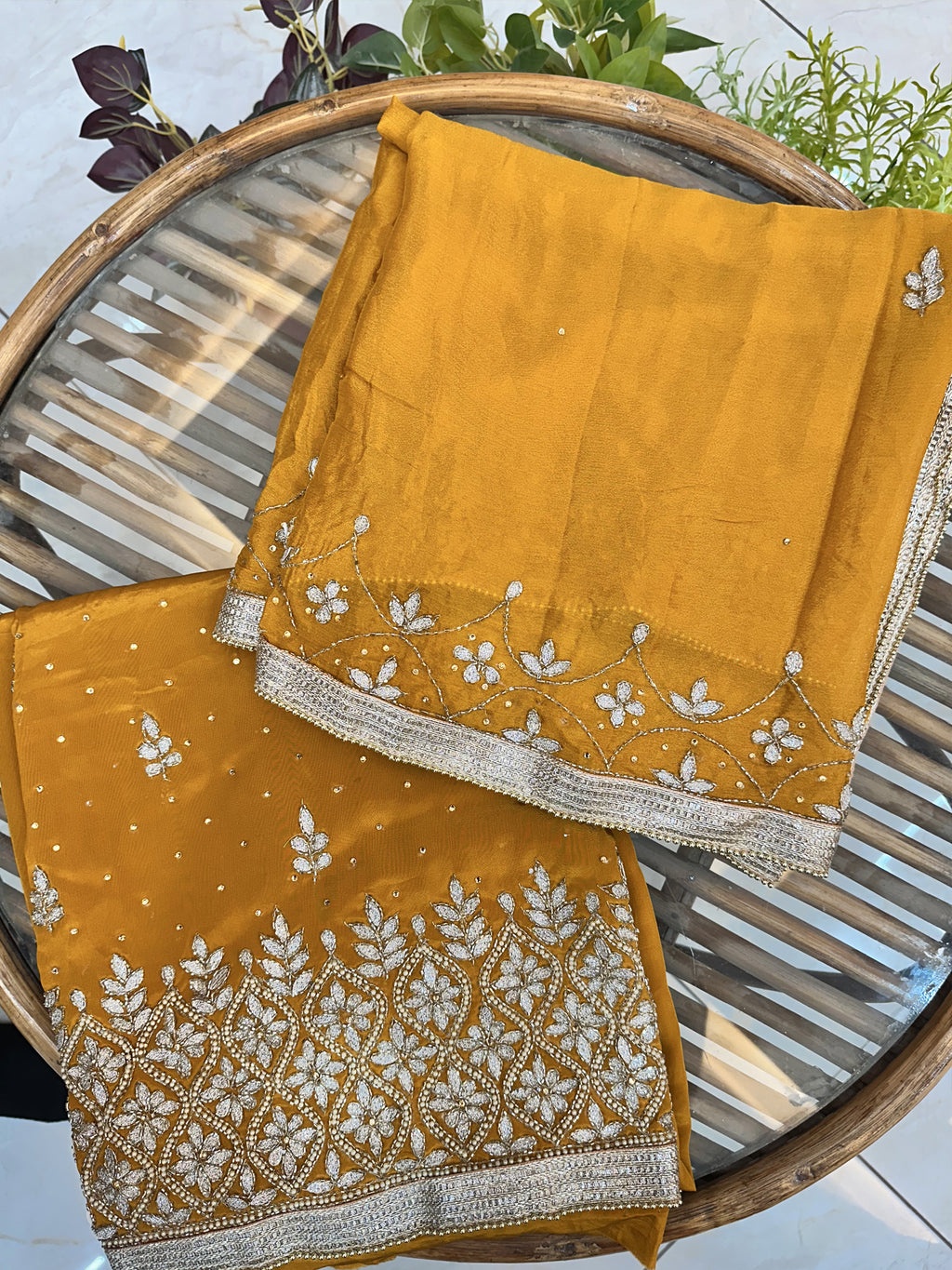 Crepe Fabric Mustard Color Unstitched Suit Set