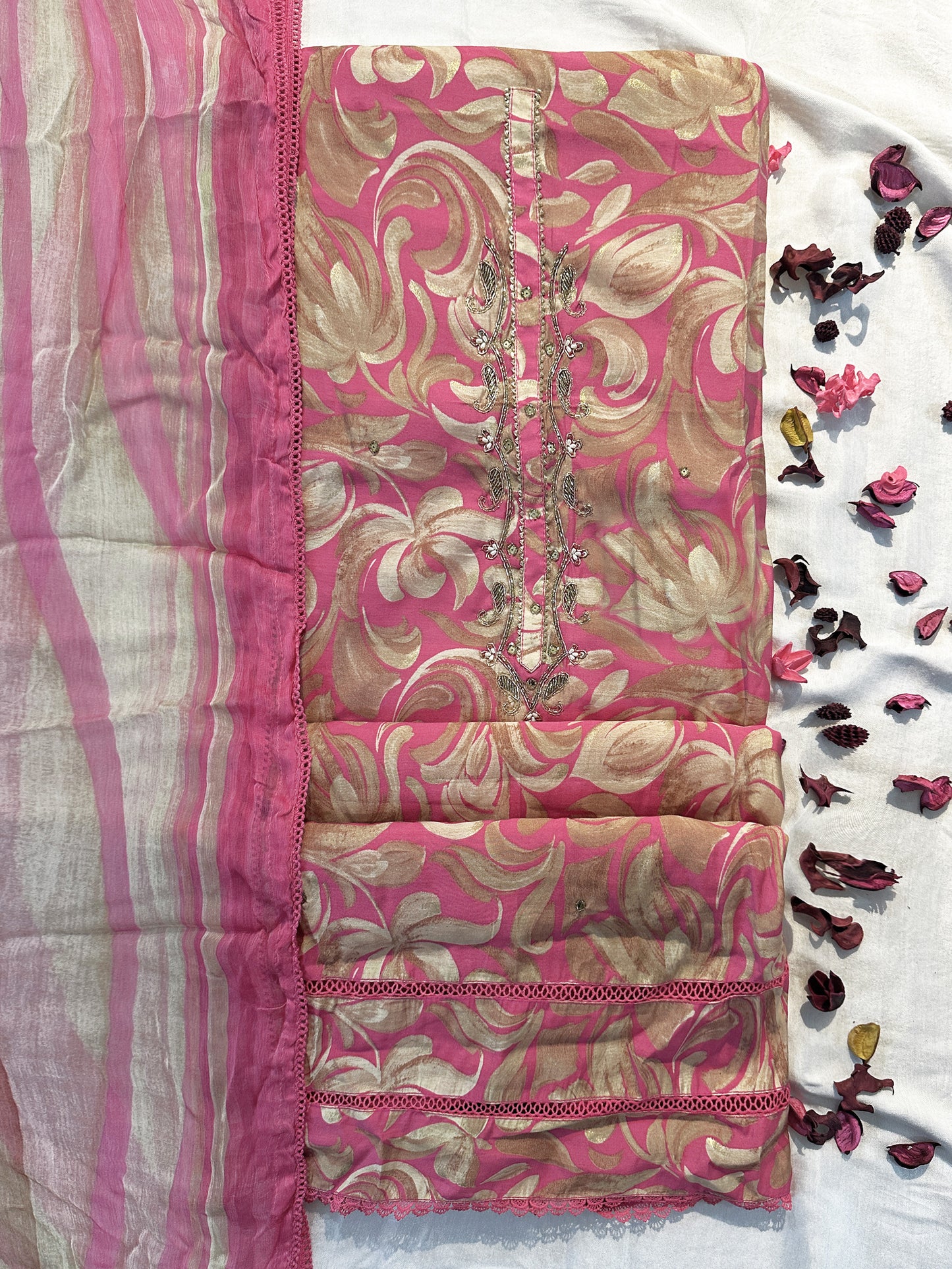Muslin Cotton Fabric Unstitched Suit set 4 colours