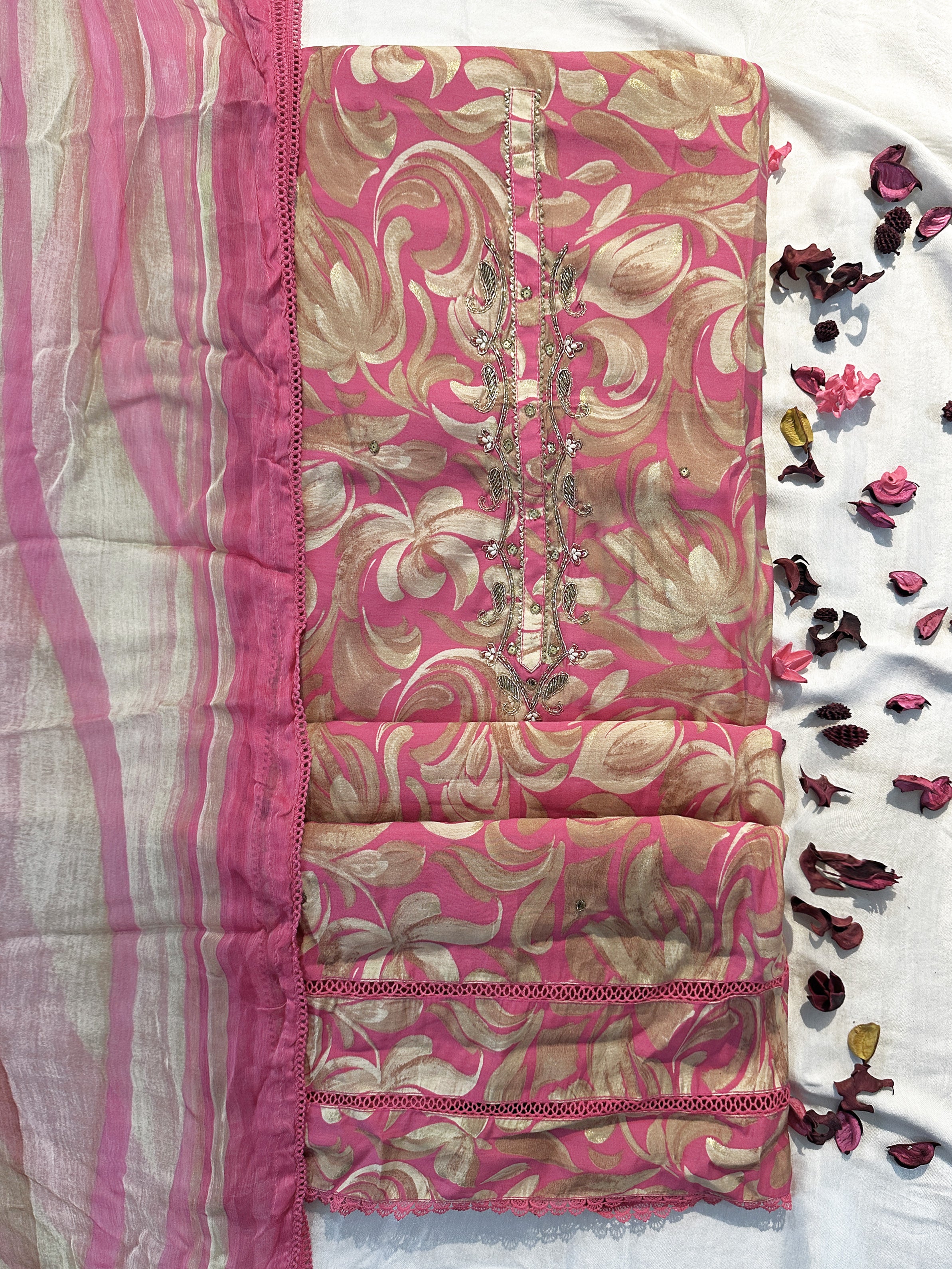 Muslin Cotton Fabric 4 Color Unstitched Suit set