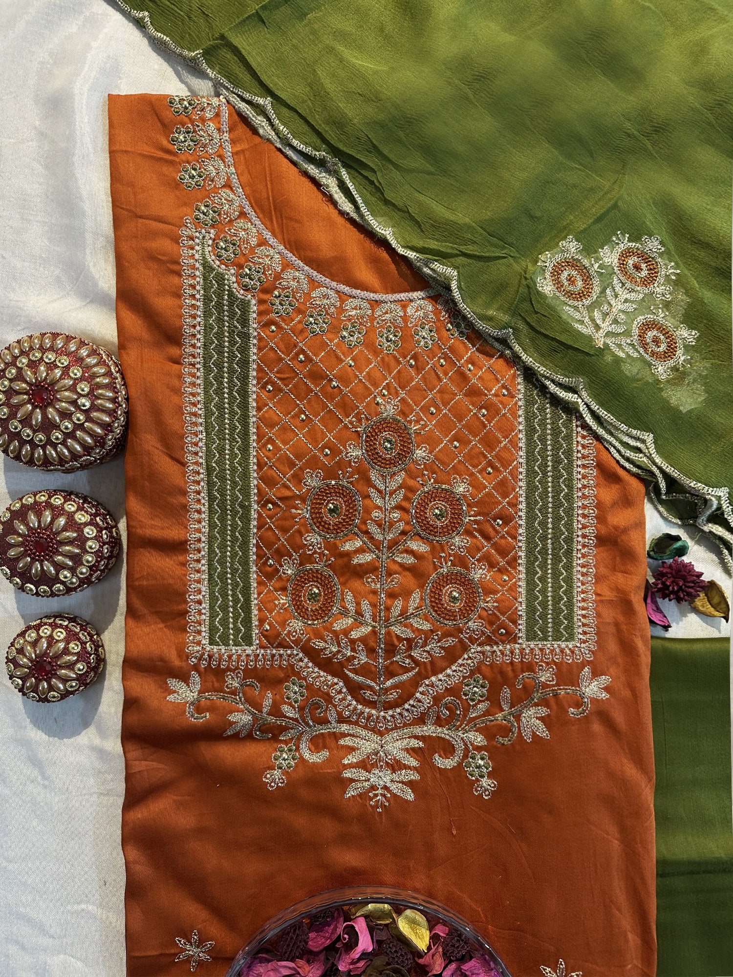 Jam Cotton Matching Unstitched Suit (Orange and Magenta sets)