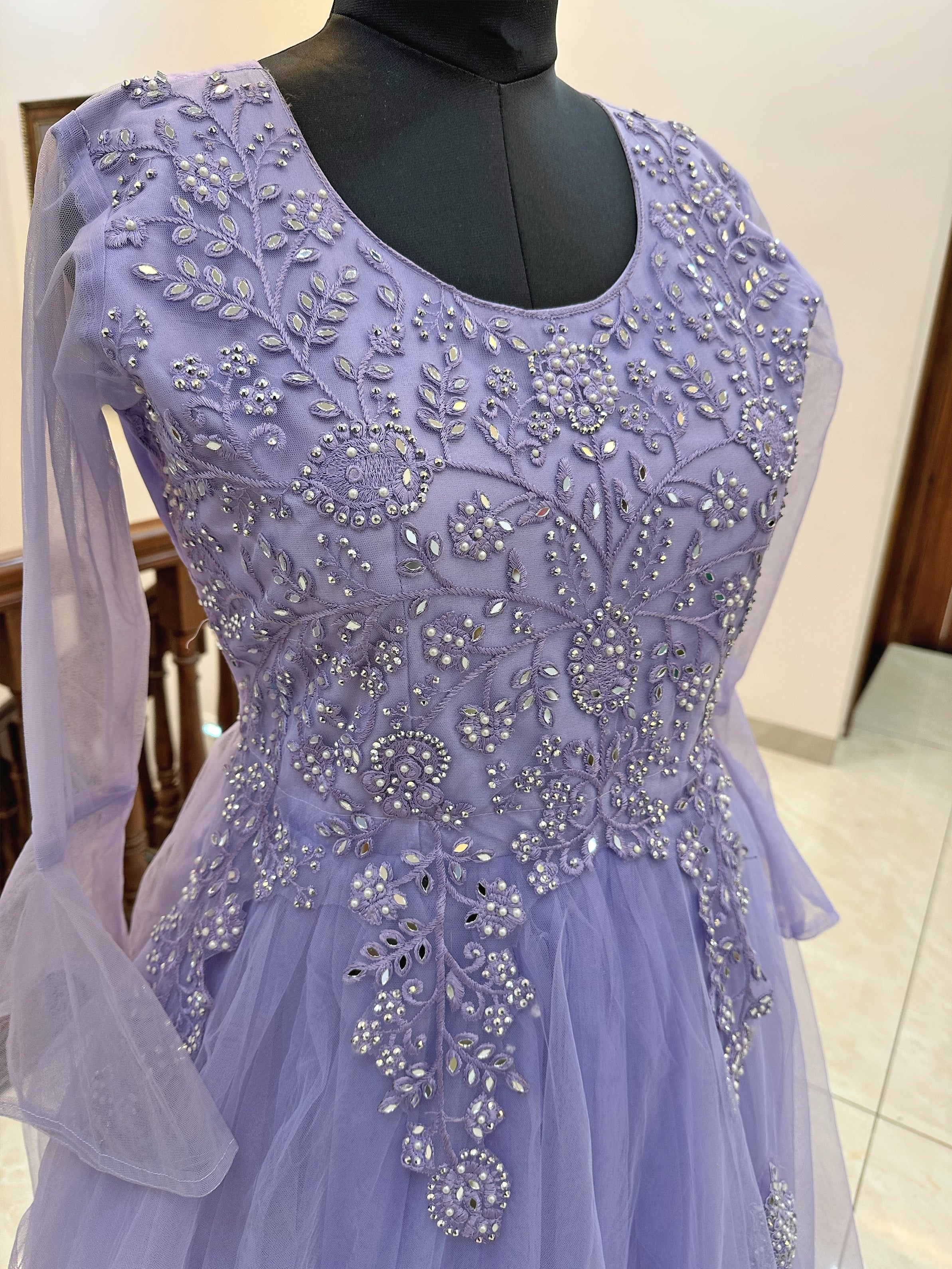 Net Fabric Gown Purple color