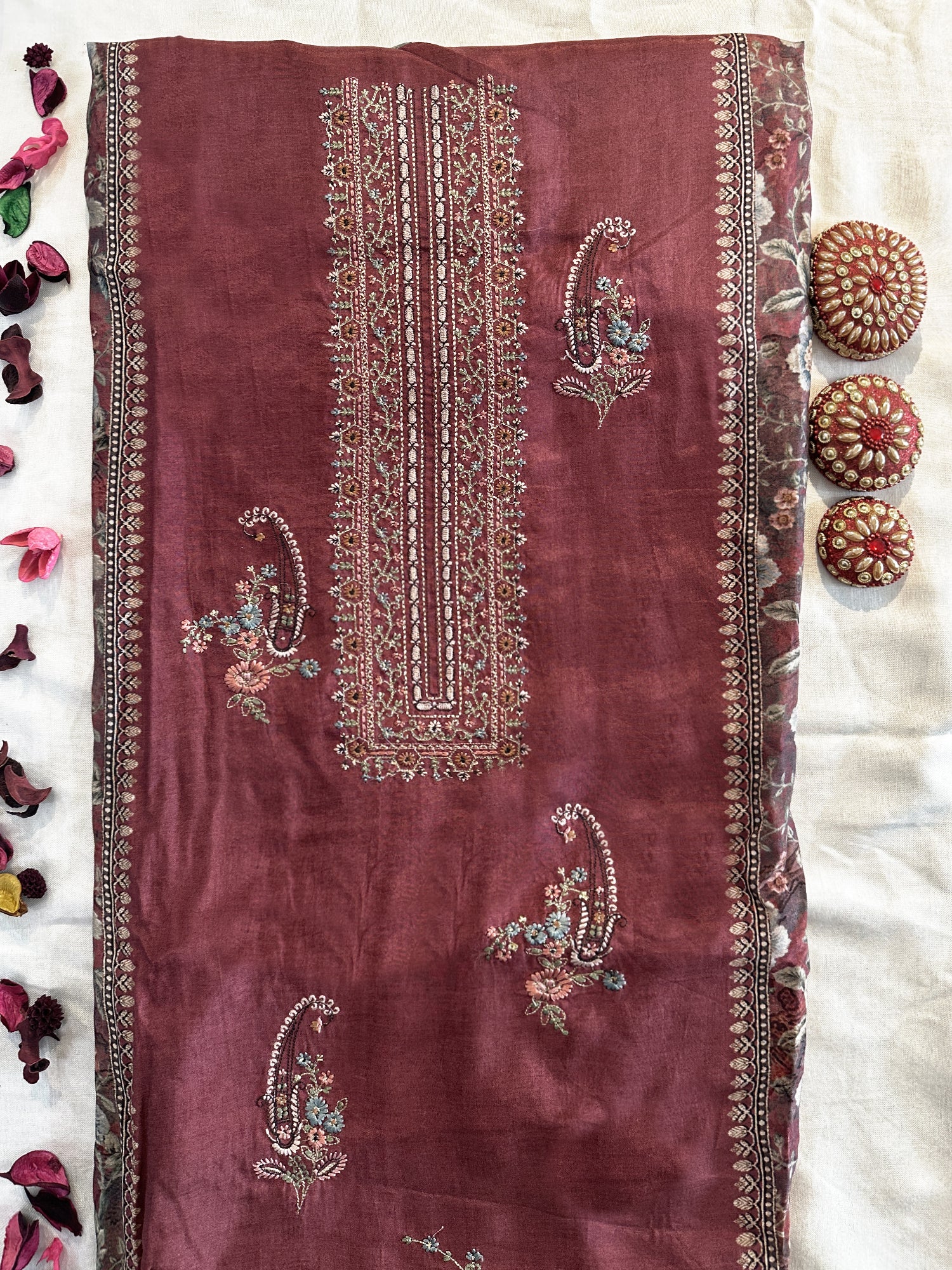 Muslin Fabric Unstitched Suit Set Onion Color