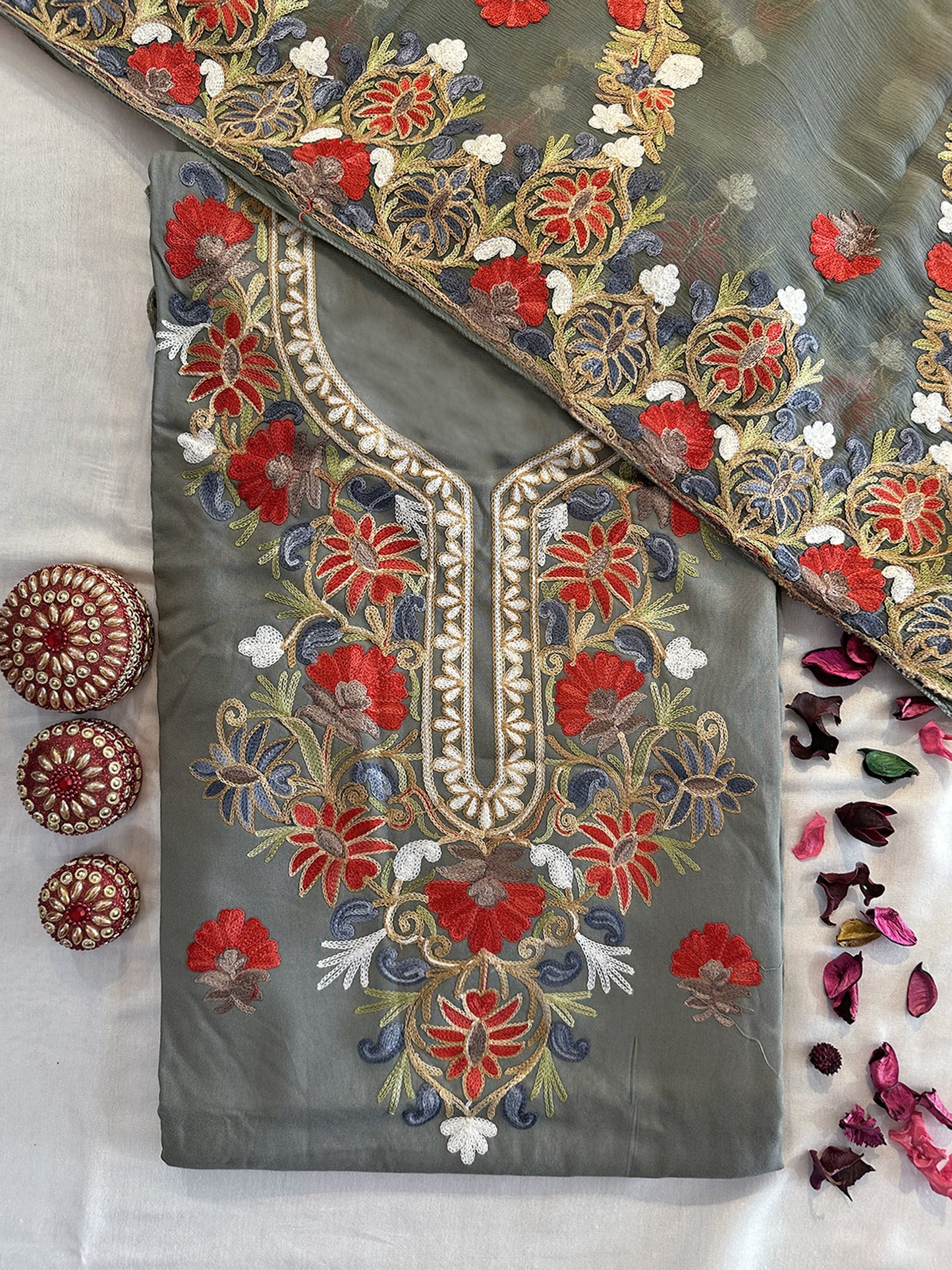 Rayon Cotton Fabric Unstitched Suit Set | Grey/Mustard/Peach/Black
