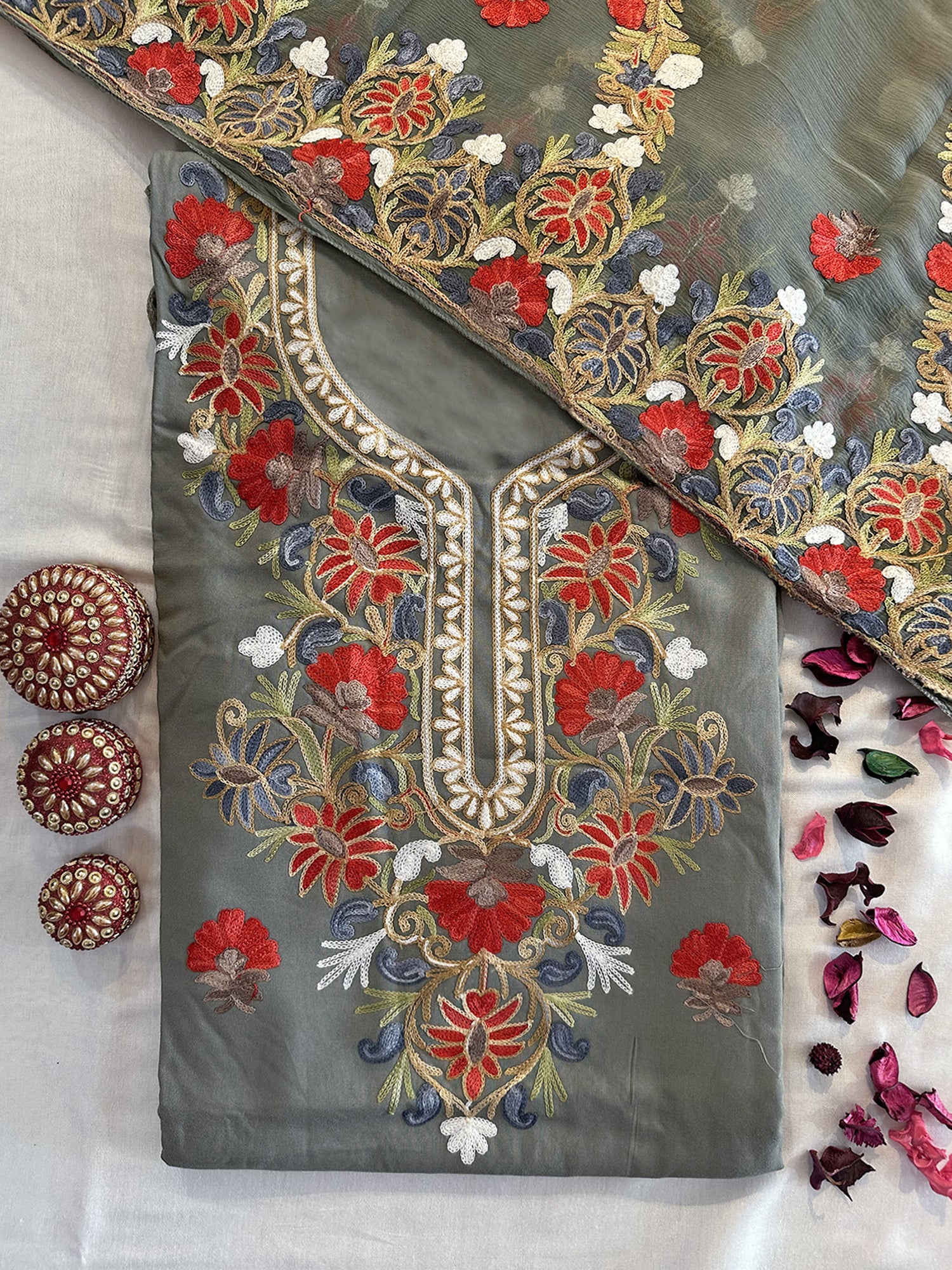 Rayon Cotton Fabric Unstitched Suit Set 4 Colors (Kashmiri)