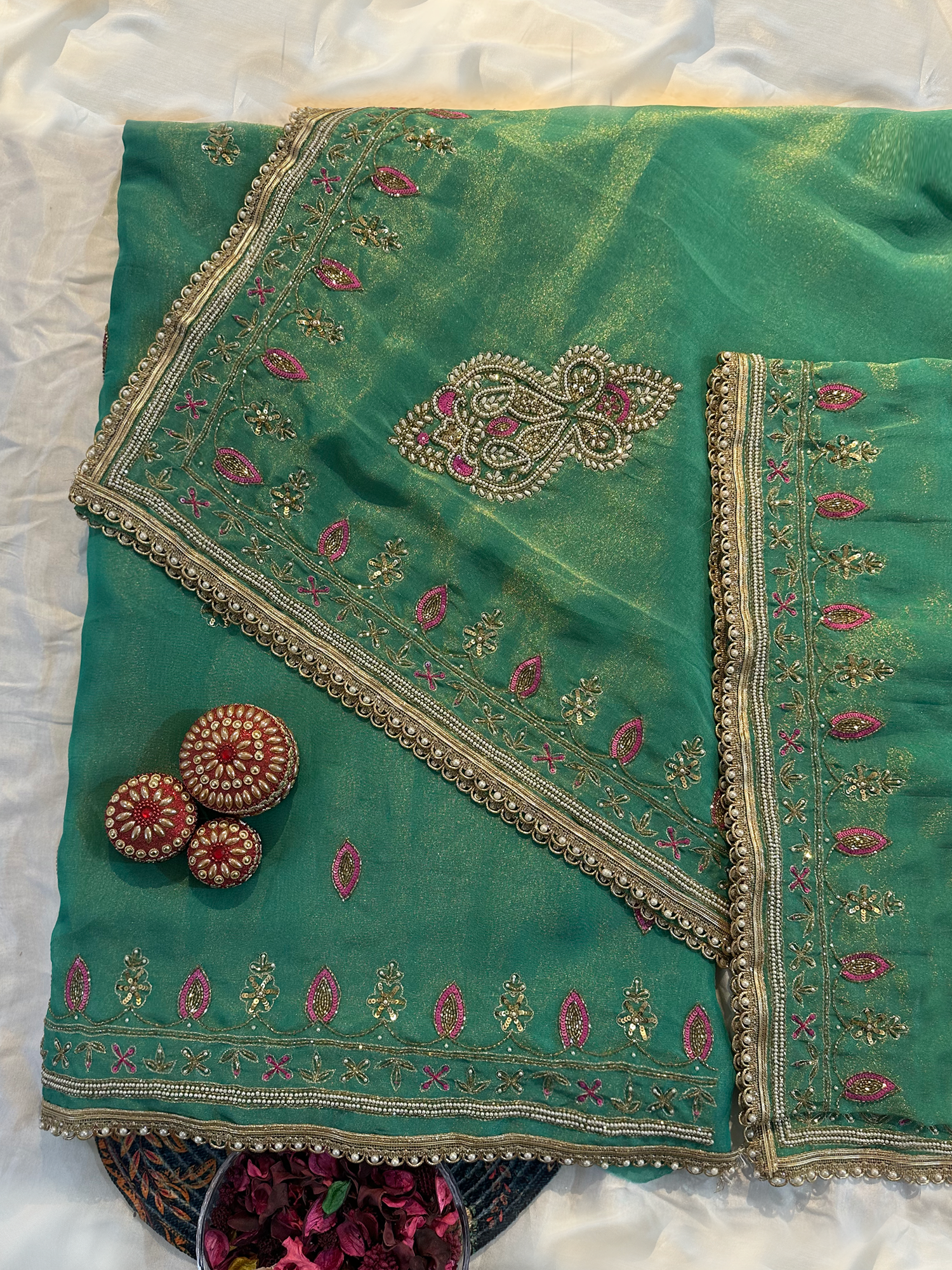 Mint Green Shimmer Fabric Unstitched Suit Set