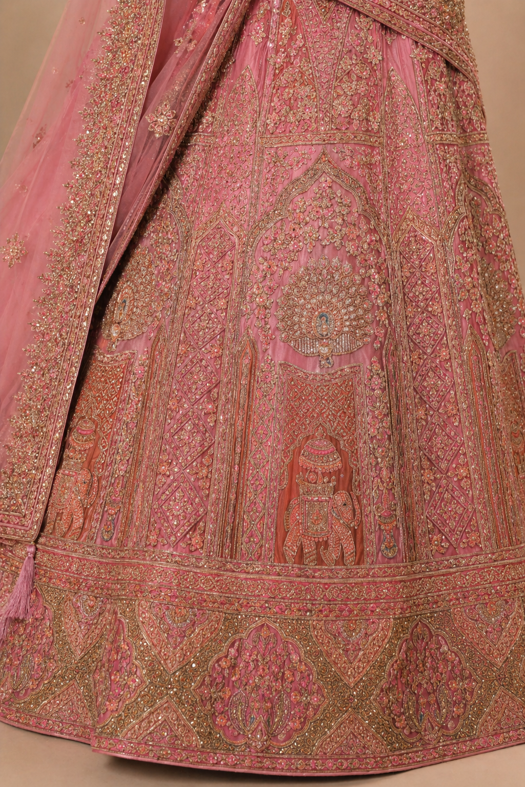 Heavy Embroidered Net Bridal Lehenga Set – Blush Pink