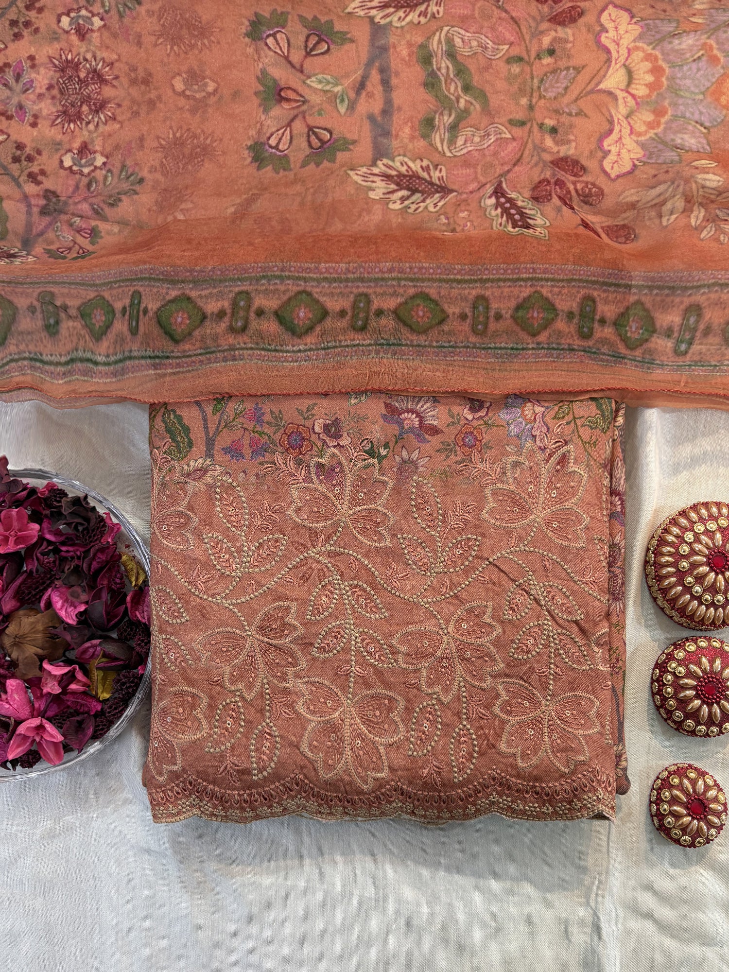 Pashmina Printed Fabric 2 colors Unstitched Suit Set