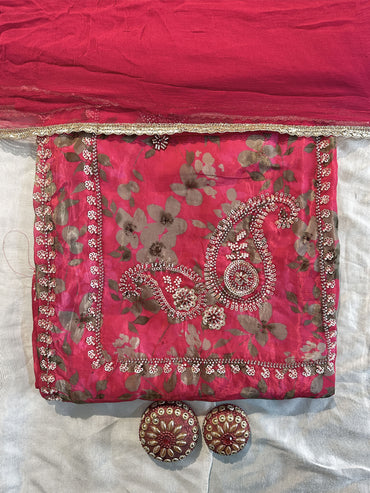 Crepe Fabric Unstitched Suit Set Magenta Colour