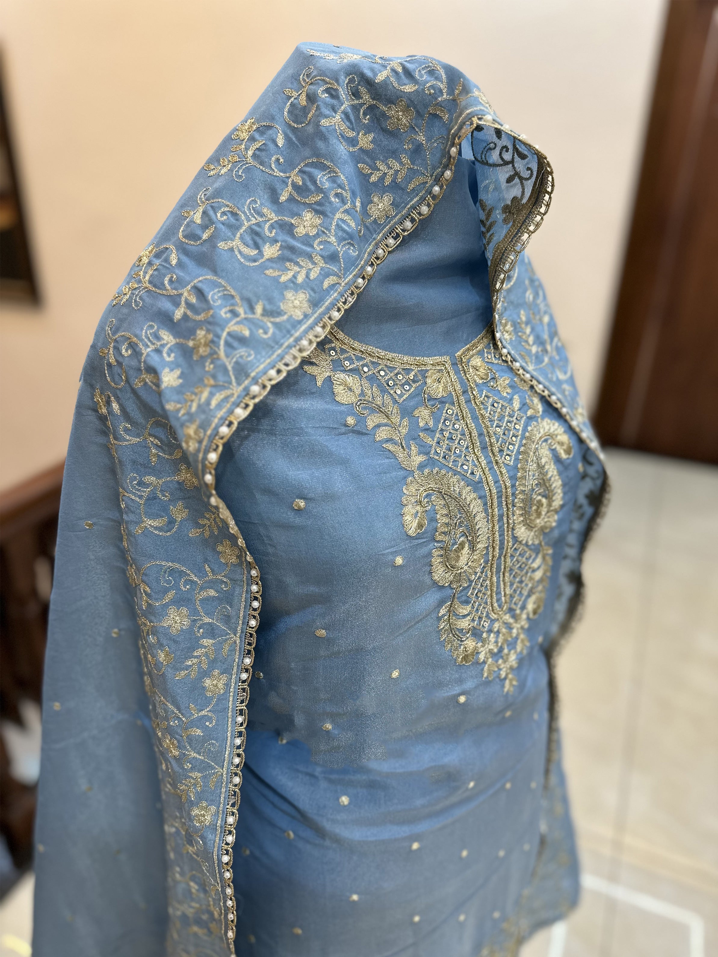 Shimmer Fabric Lehnga Set Blue color