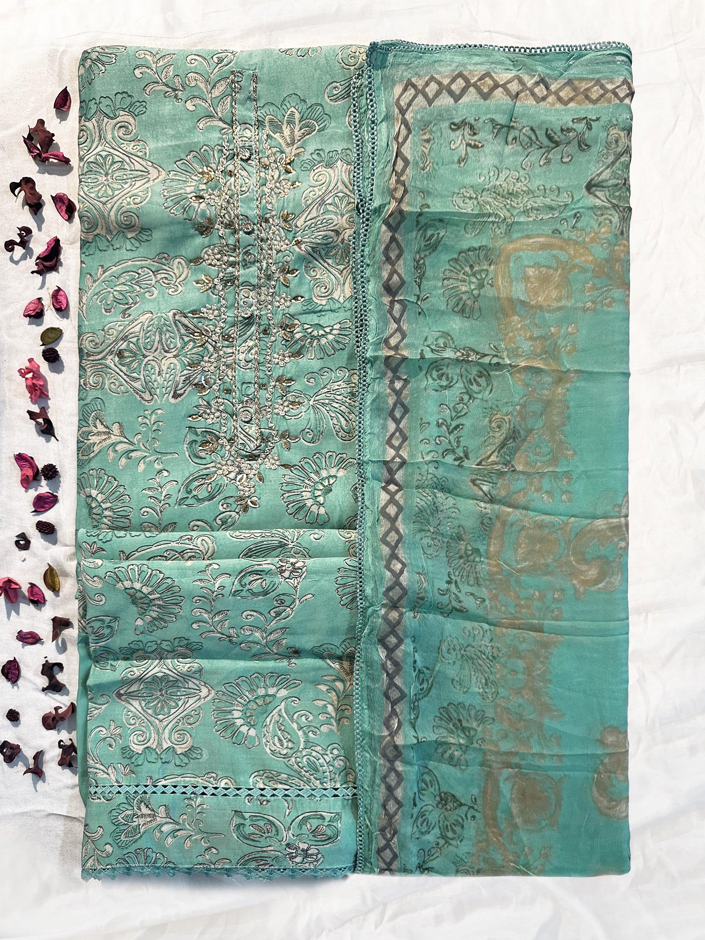 Muslin Cotton Fabric 4 Color Unstitched Suit set