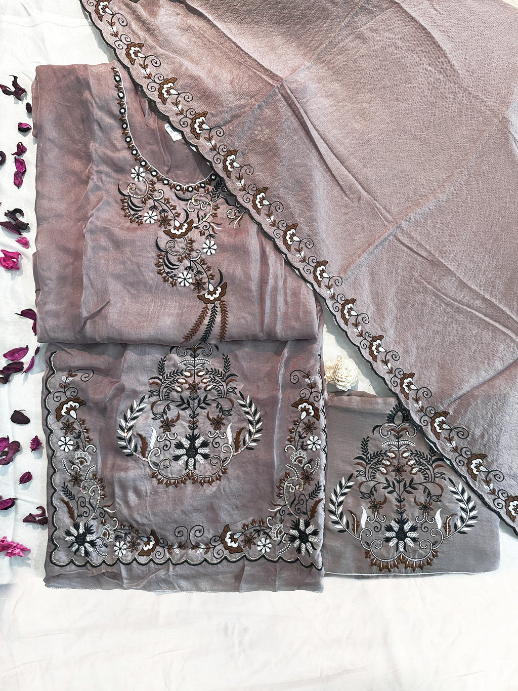 Burberry Unstitched Suit Set Brown Color