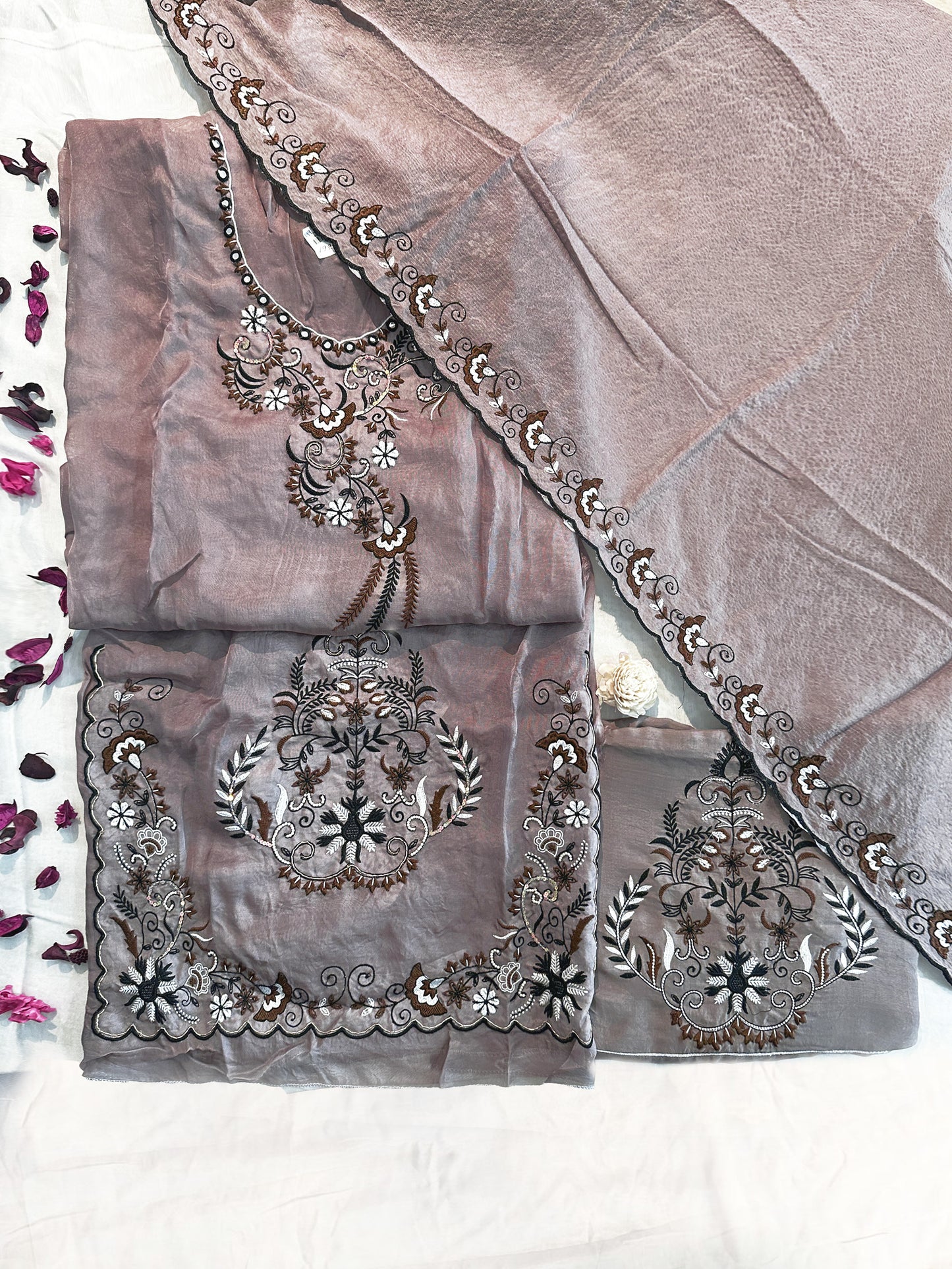 Burberry Unstitched Suit Set Brown Color