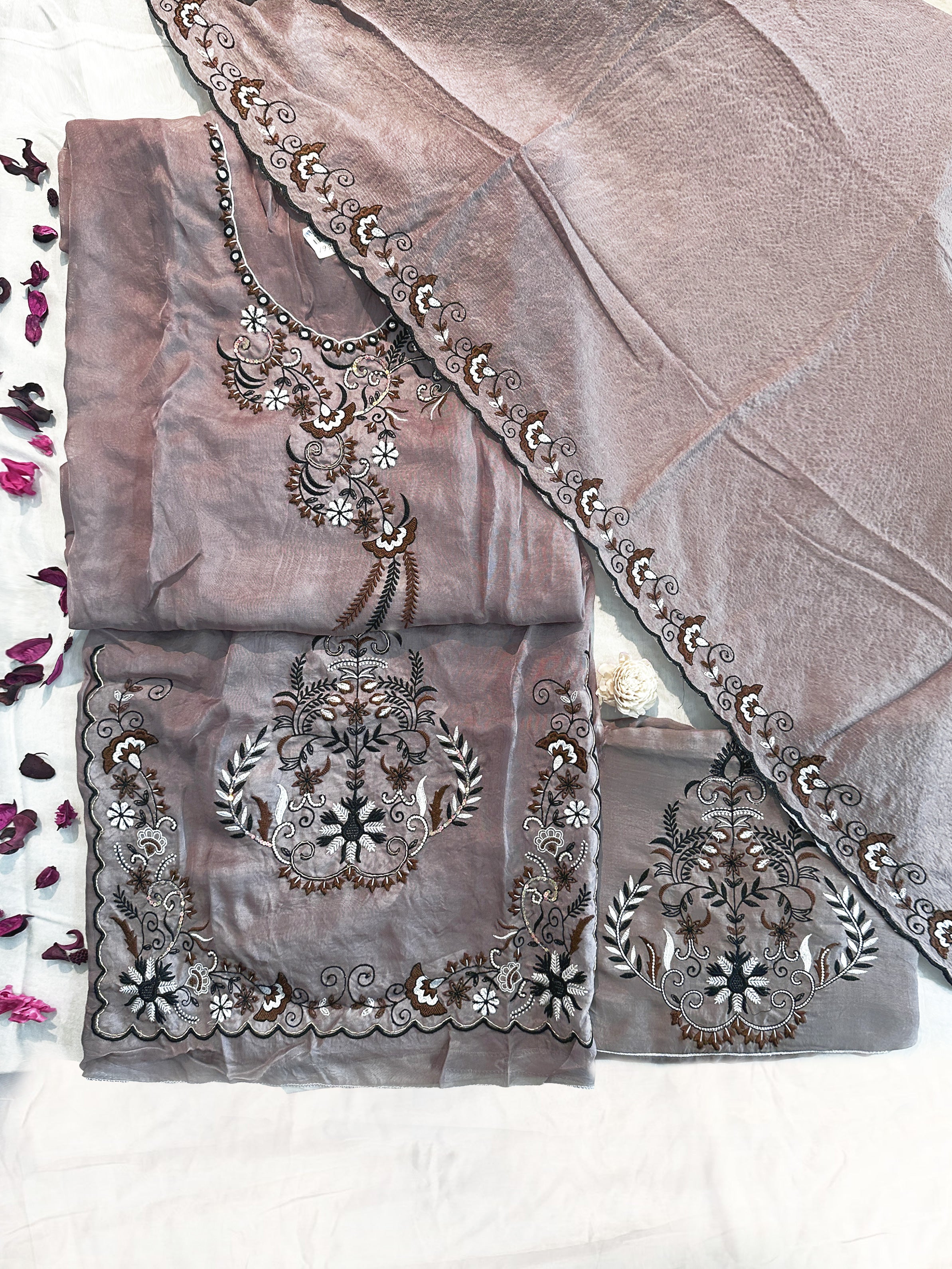 Burberry Unstitched Suit Set Brown Color