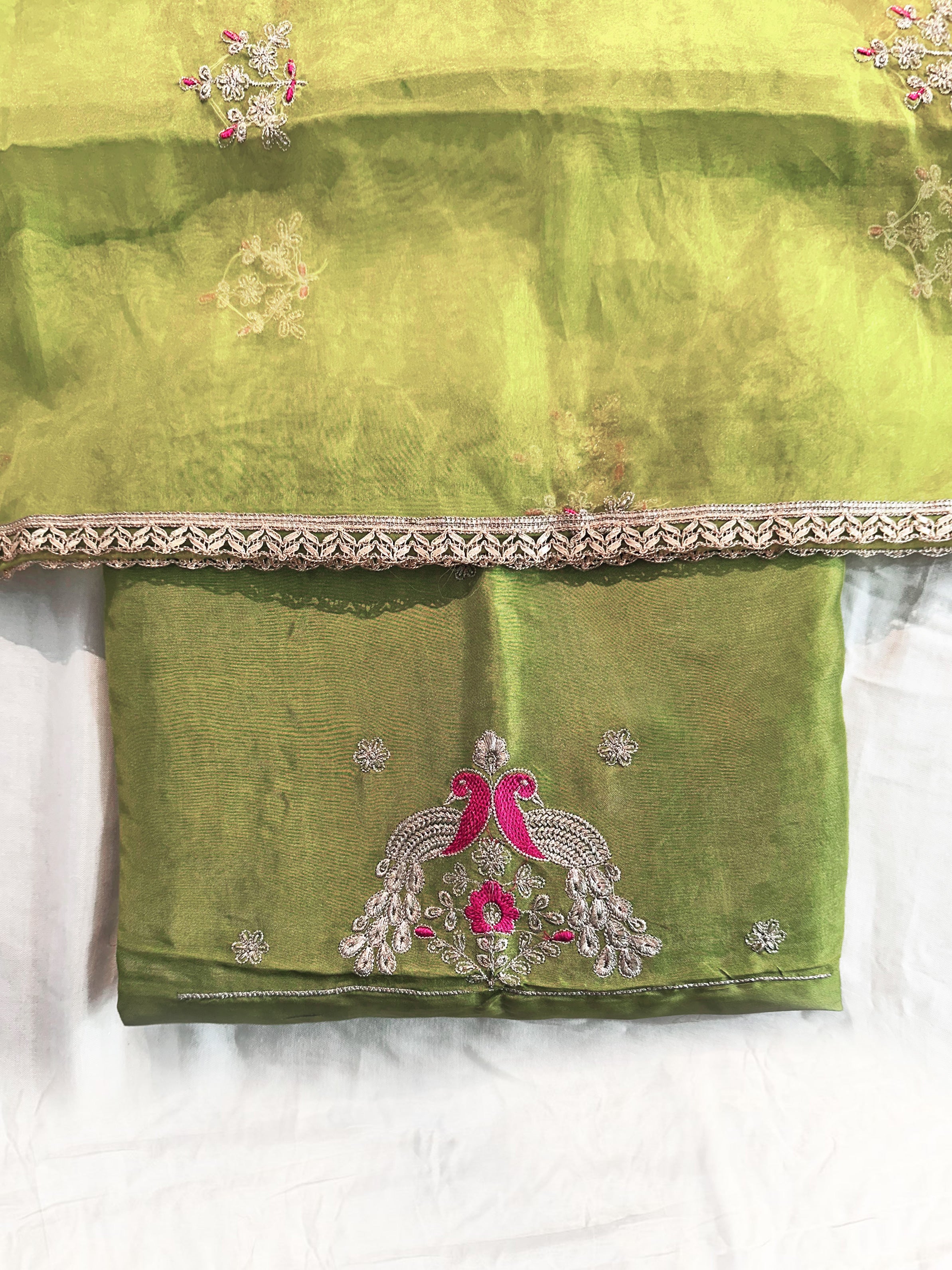 Viscose Organza 2 Green Colors Unstitched Suit Set