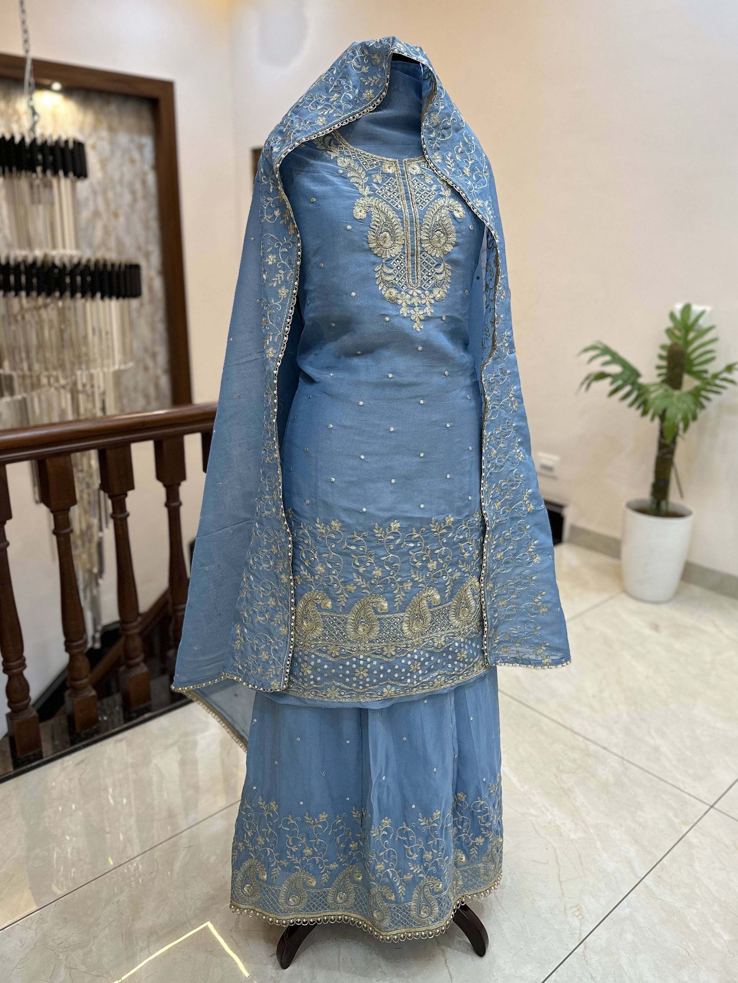 Shimmer Fabric Lehnga Set Blue color