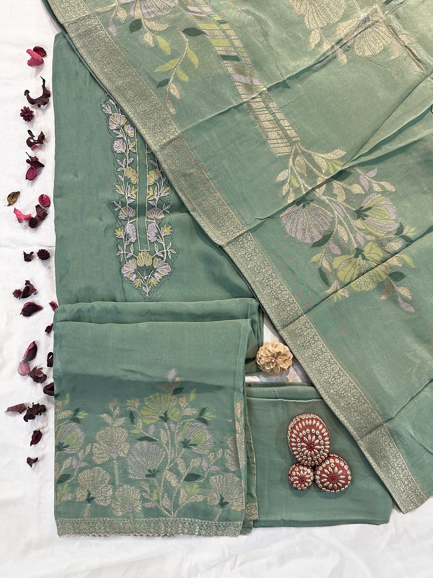 Banarasi Jacquard Silk Unstitched Suit Set various colors