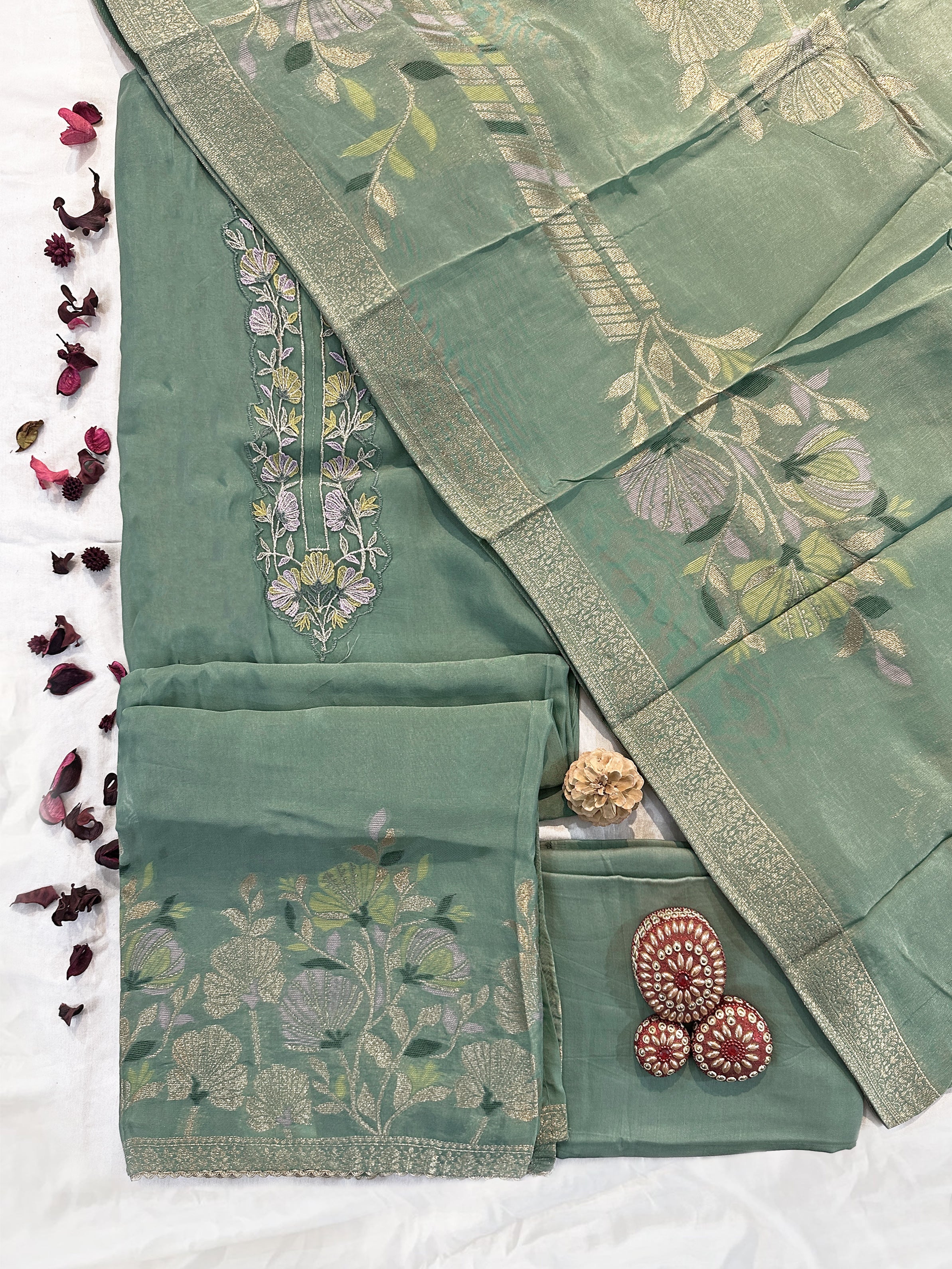 Banarasi Jacquard Silk various colors Unstitched Suit Set