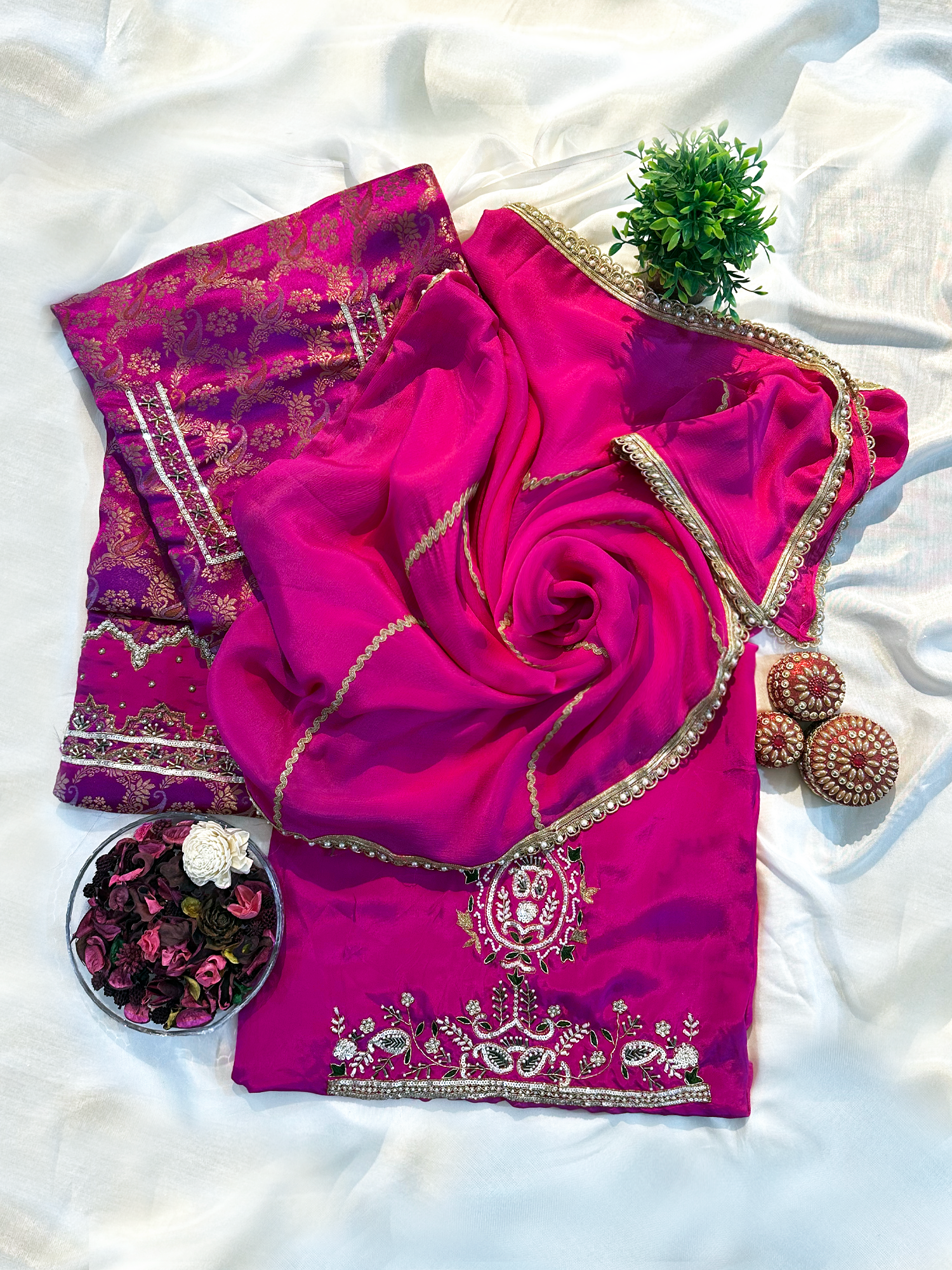 Kheen Kwaab Fabric Magenta Unstitched Suit Set