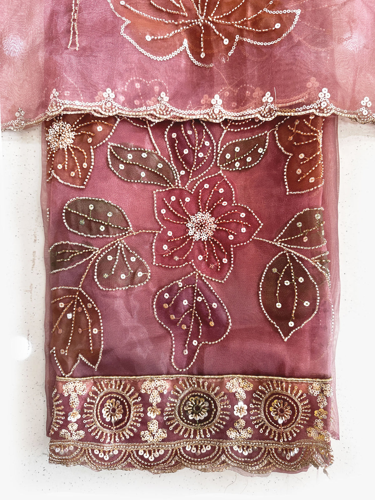 Shimmer organza handwork Unstitched Suit Set with organza Dupatta