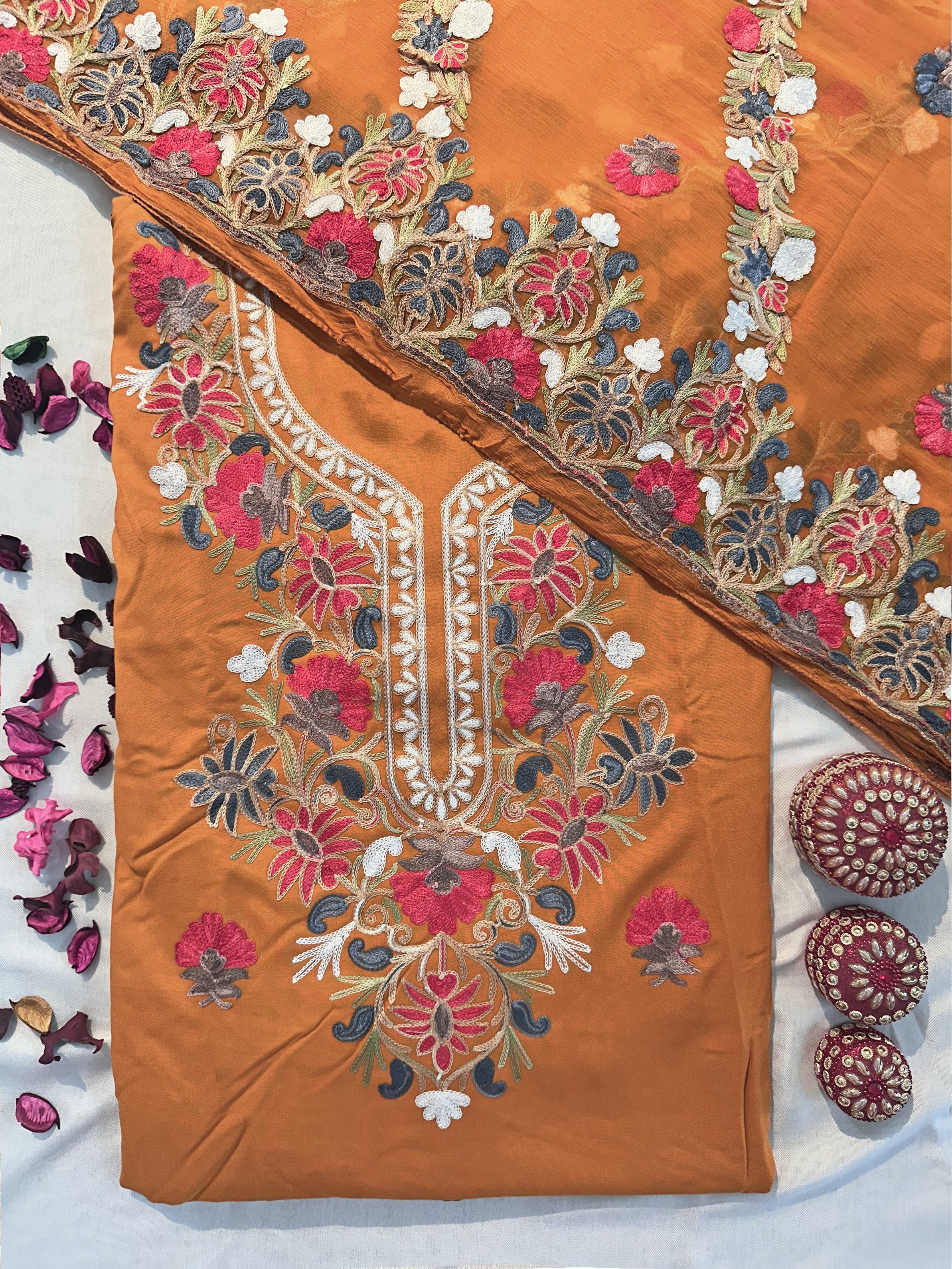 Rayon Cotton Fabric Unstitched Suit Set 4 Colors (Kashmiri)