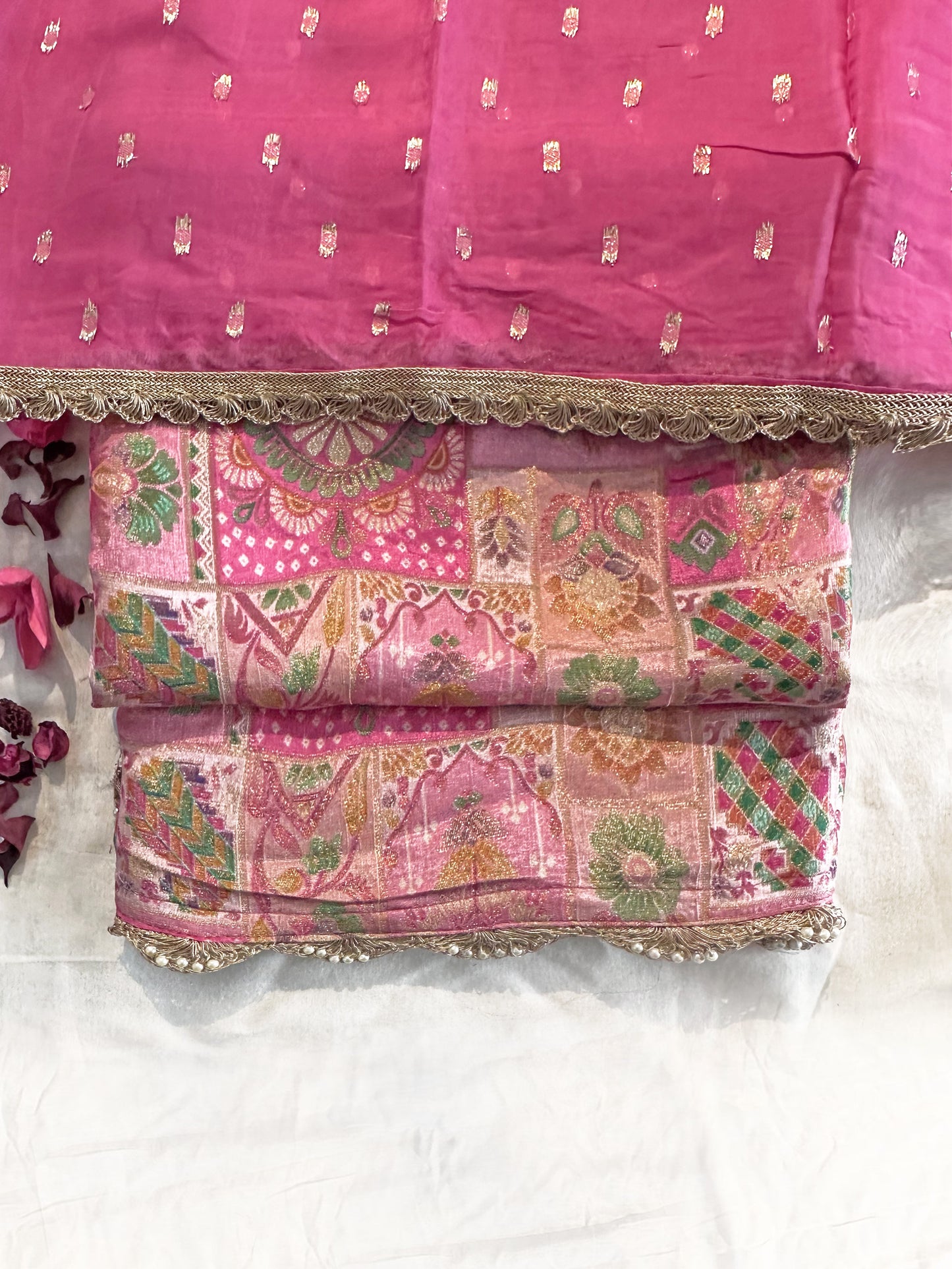 Brocade Fabric Unstitched Suit Set Purple and Onion colors