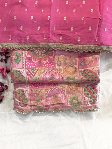Brocade Fabric Unstitched Suit Set Purple and Onion colors