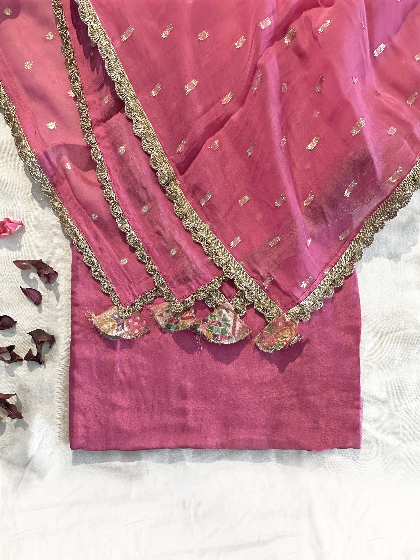 Brocade Fabric Unstitched Suit Set Purple and Onion colors