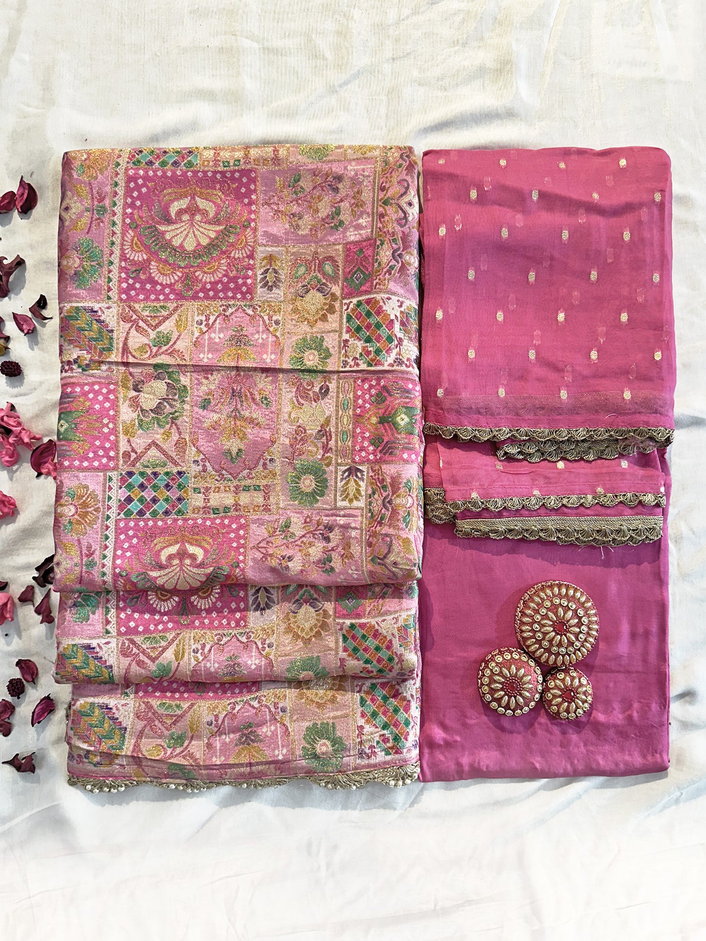 Brocade Fabric Unstitched Suit Set Purple and Onion colors