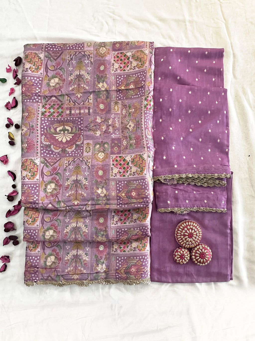 Brocade Fabric Purple and Onion colors Unstitched Suit Set