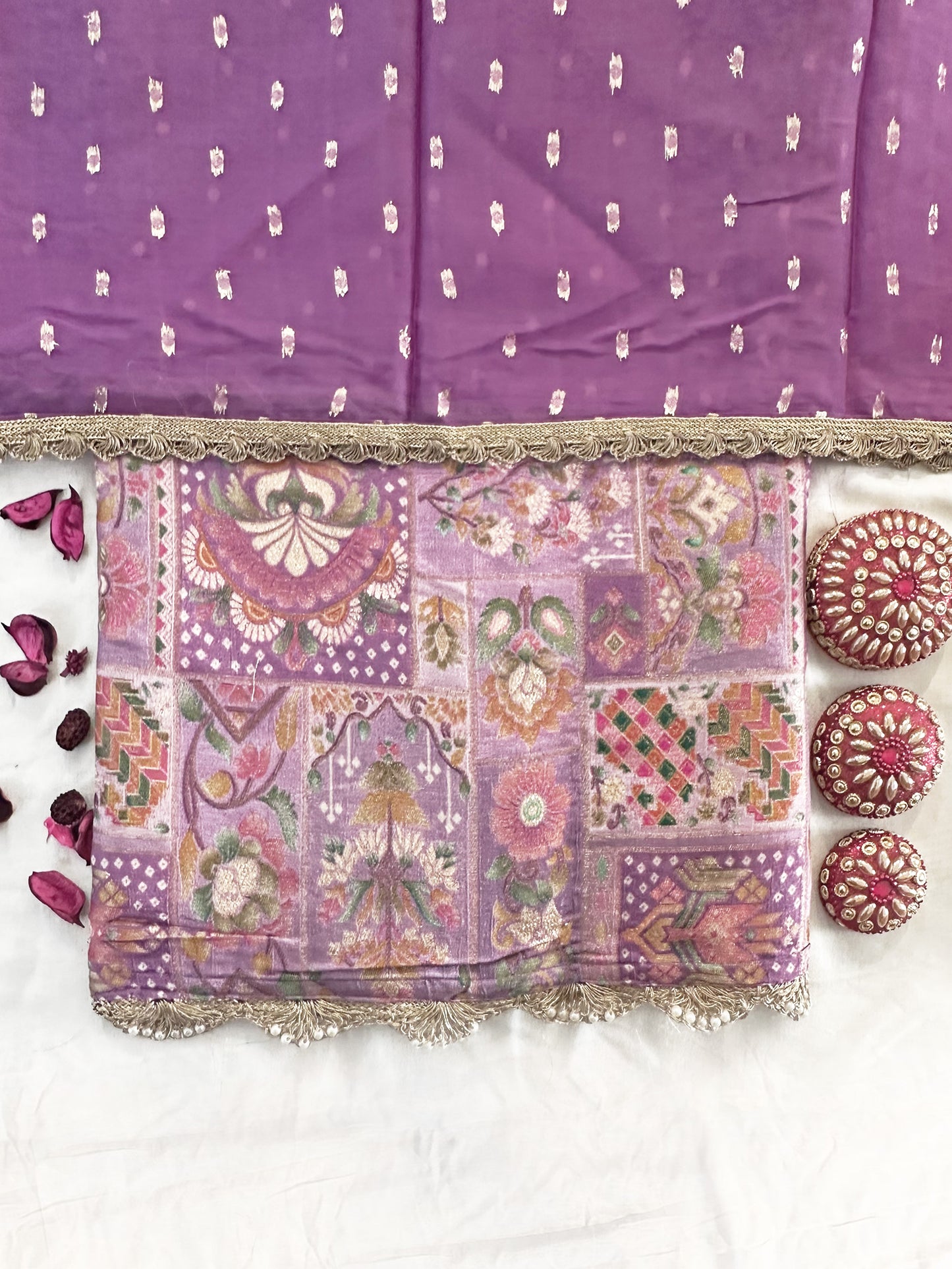 Brocade Fabric Unstitched Suit Set Purple and Onion colors