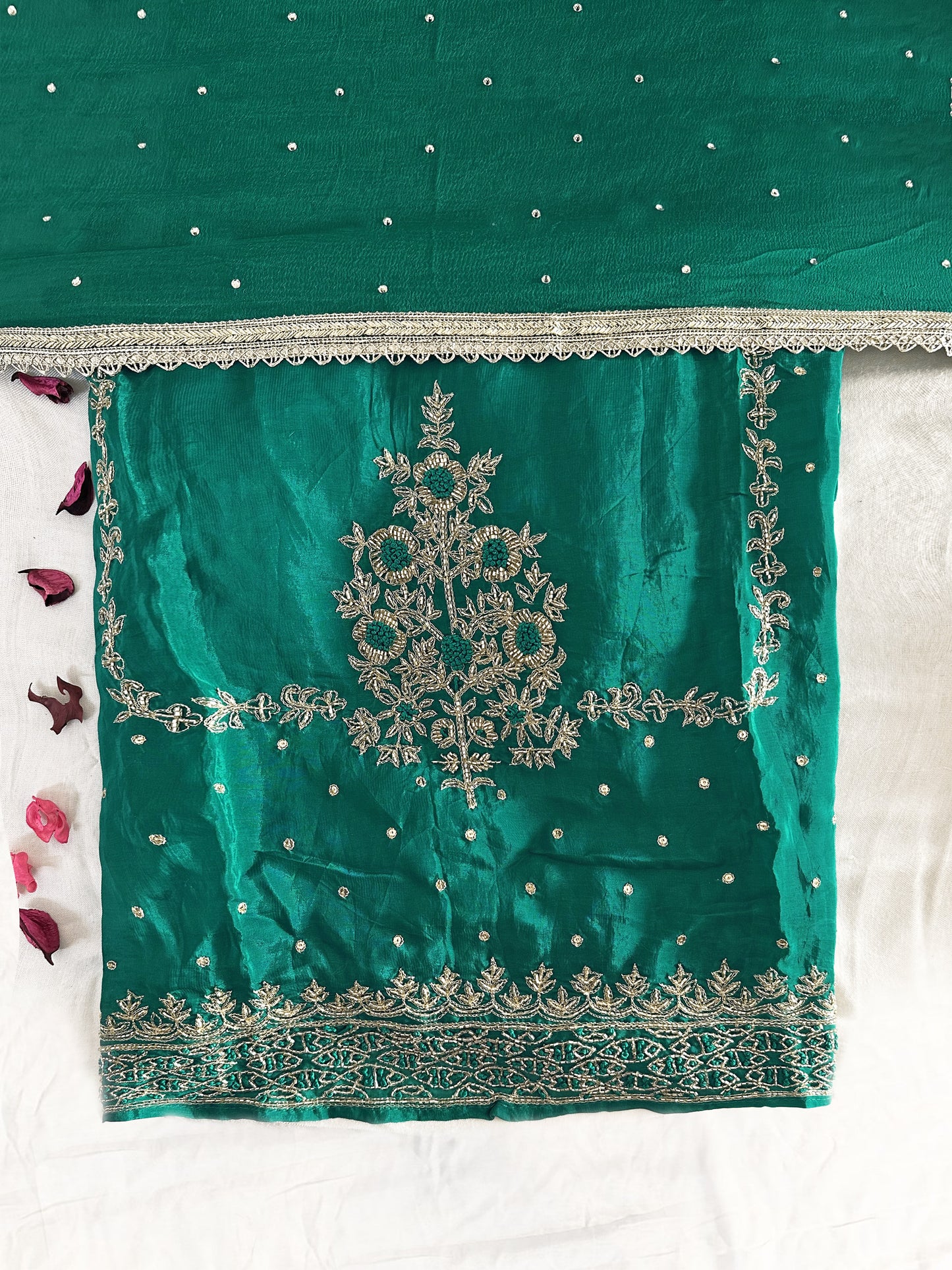 Opada Silk Unstitched Suit Set Green Color