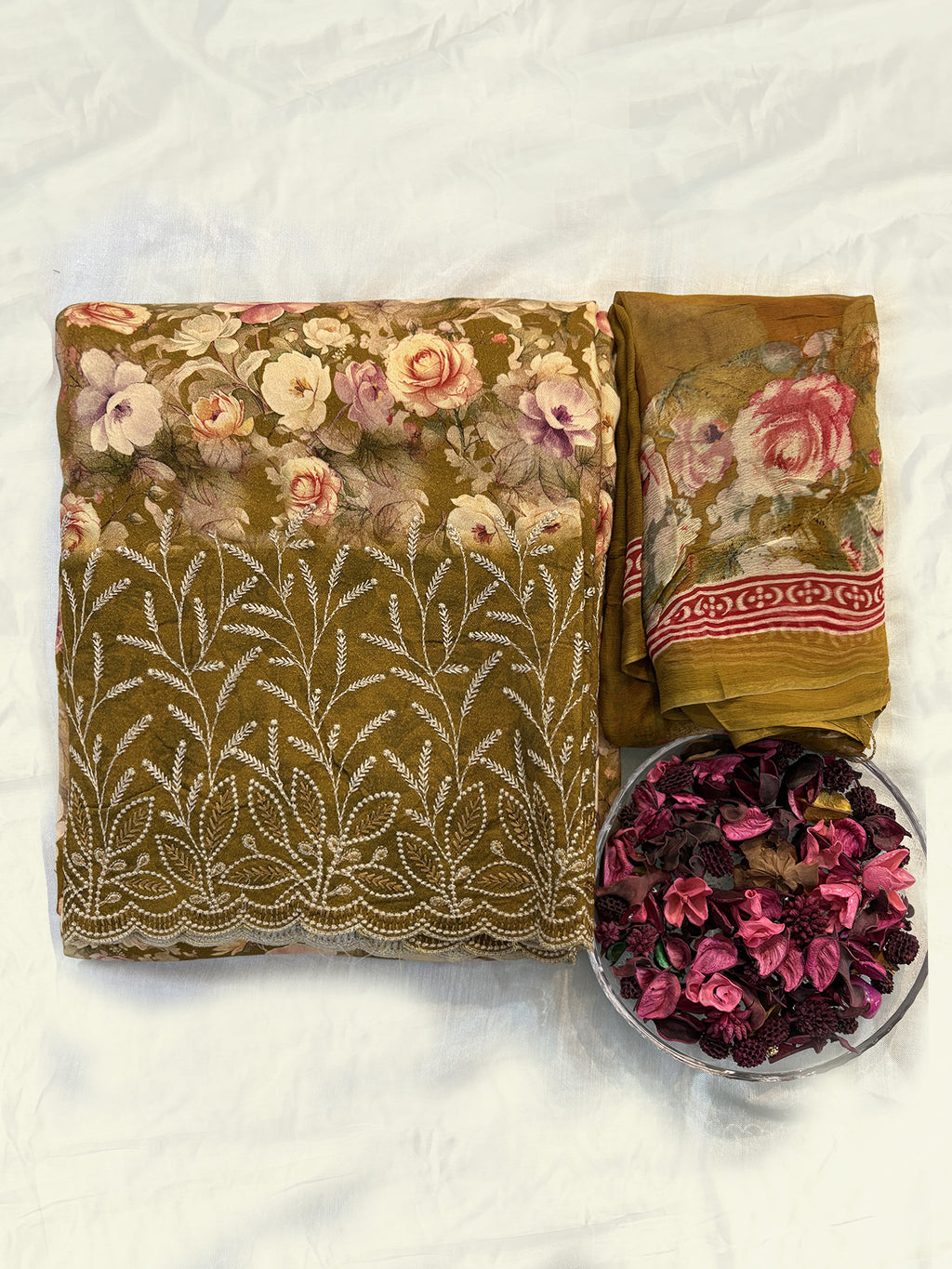 Pashmina Printed Fabric 2 colors Unstitched Suit Set