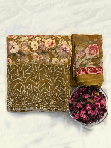 Pashmina Printed Fabric 2 colors Unstitched Suit Set