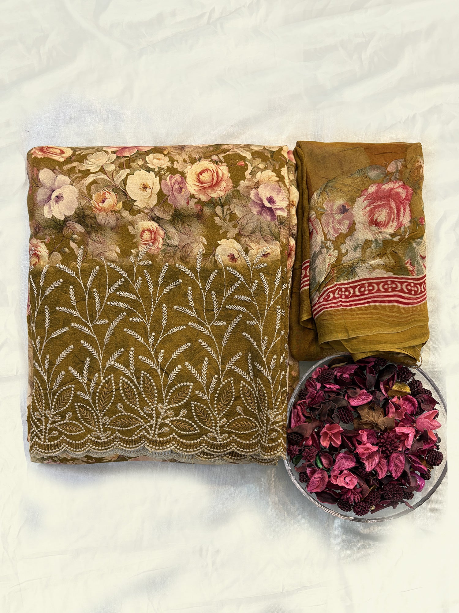 Pashmina Printed Fabric 2 colors Unstitched Suit Set