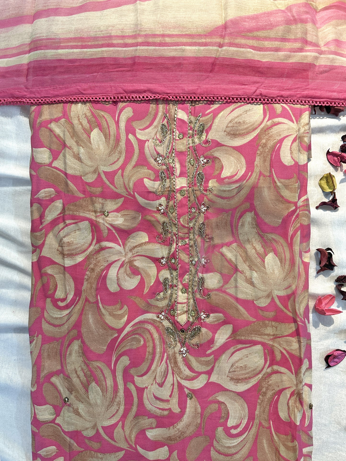 Muslin Cotton Fabric Unstitched Suit set 4 colours