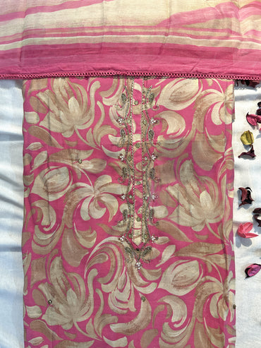 Muslin Cotton Fabric Unstitched Suit set 4 colours