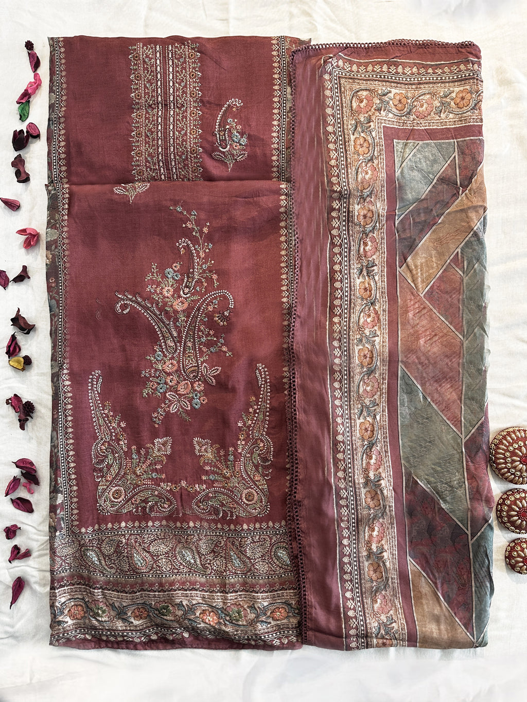 Muslin Fabric Unstitched Suit Set Onion Color