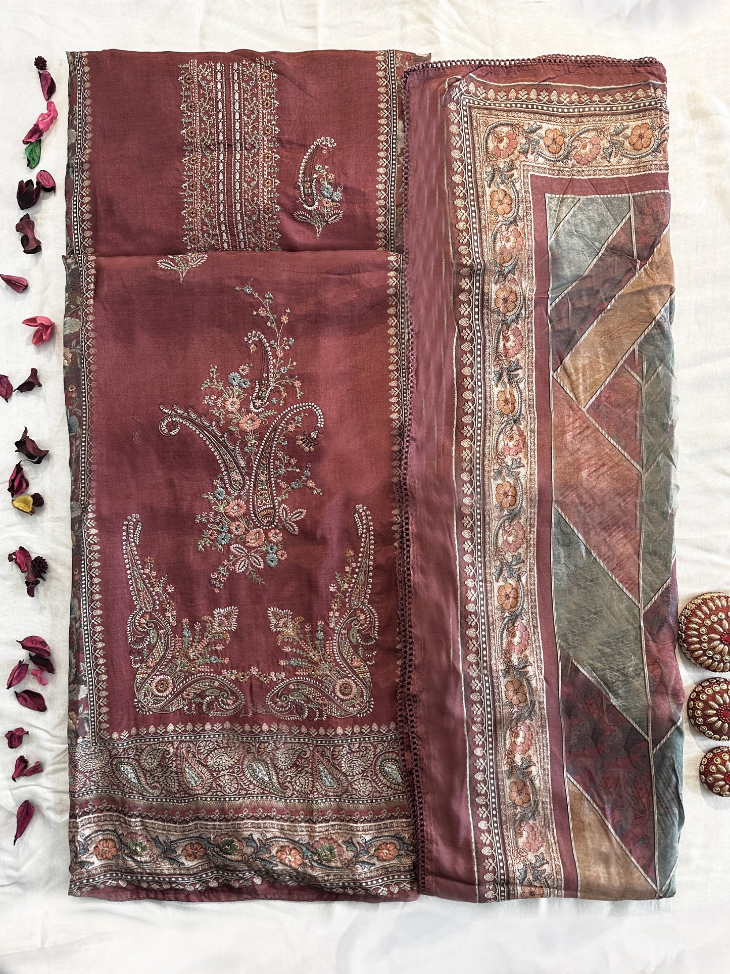 Muslin Fabric Unstitched Suit Set Onion Color