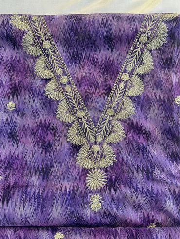 Crepe Fabric Unstitched Suit Set Purple and Green