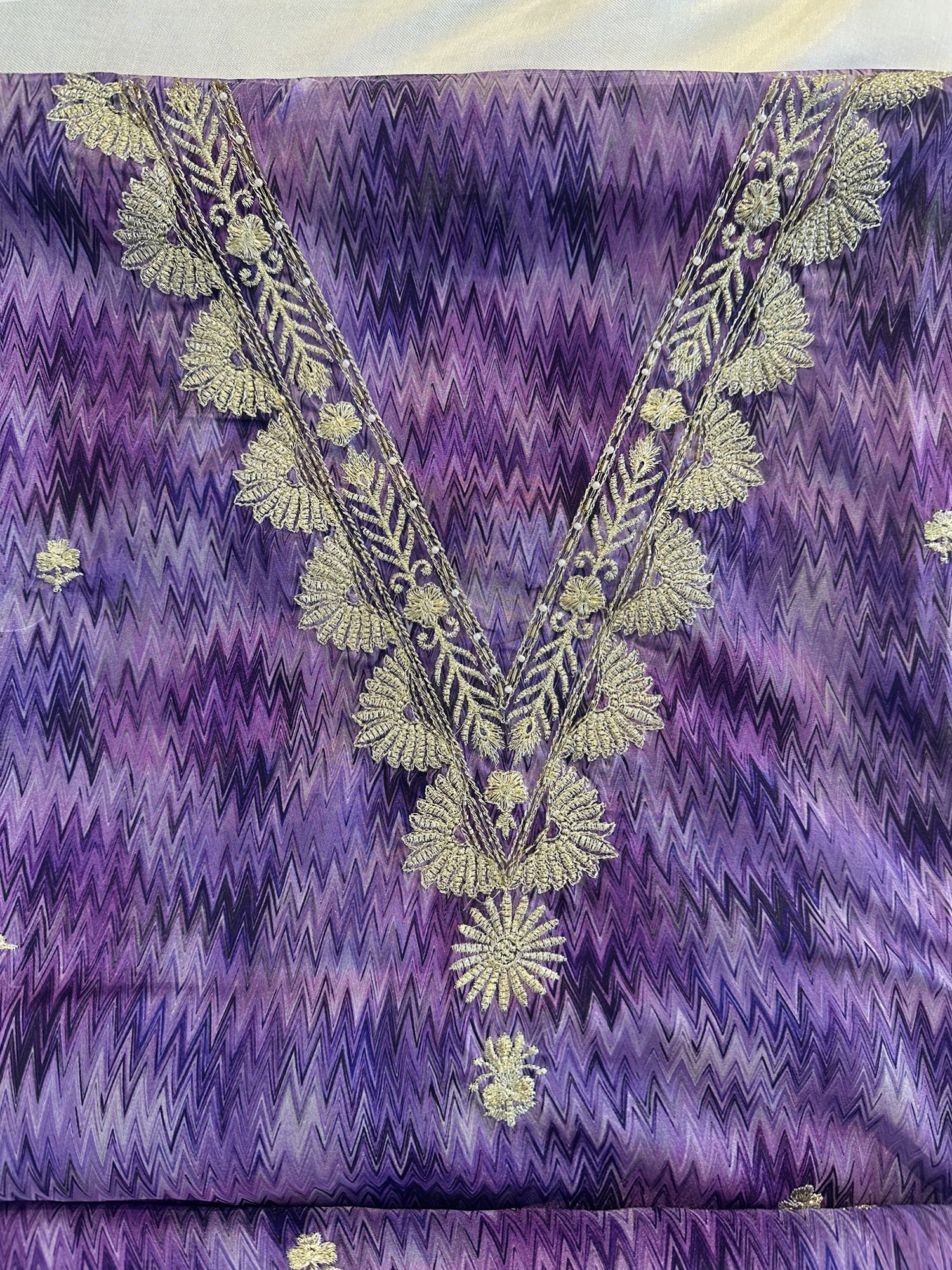 Crepe Fabric Unstitched Suit Set Purple and Green