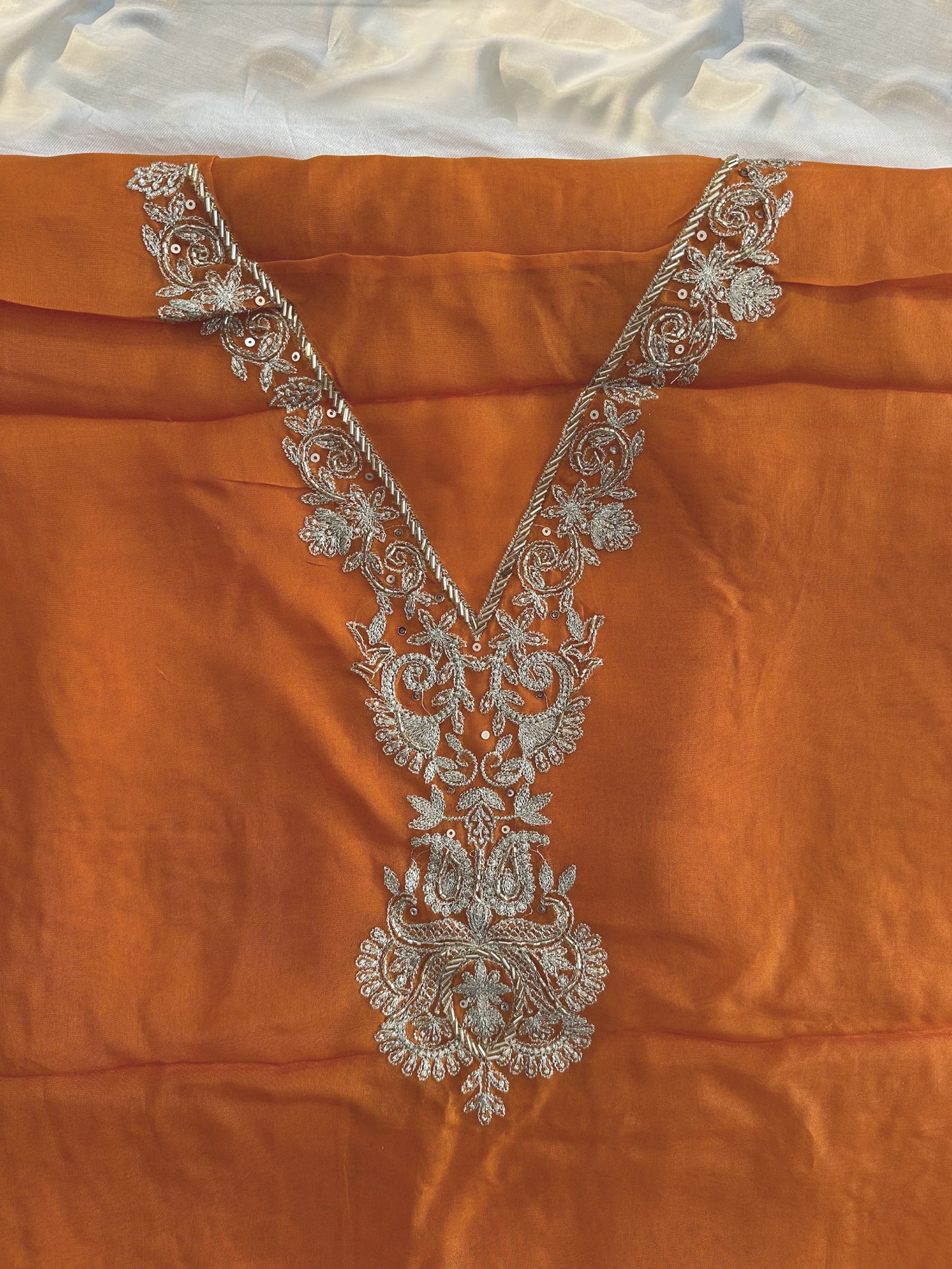 Viscose Organza Unstitched Suit Set Orange and Turquoise Colors