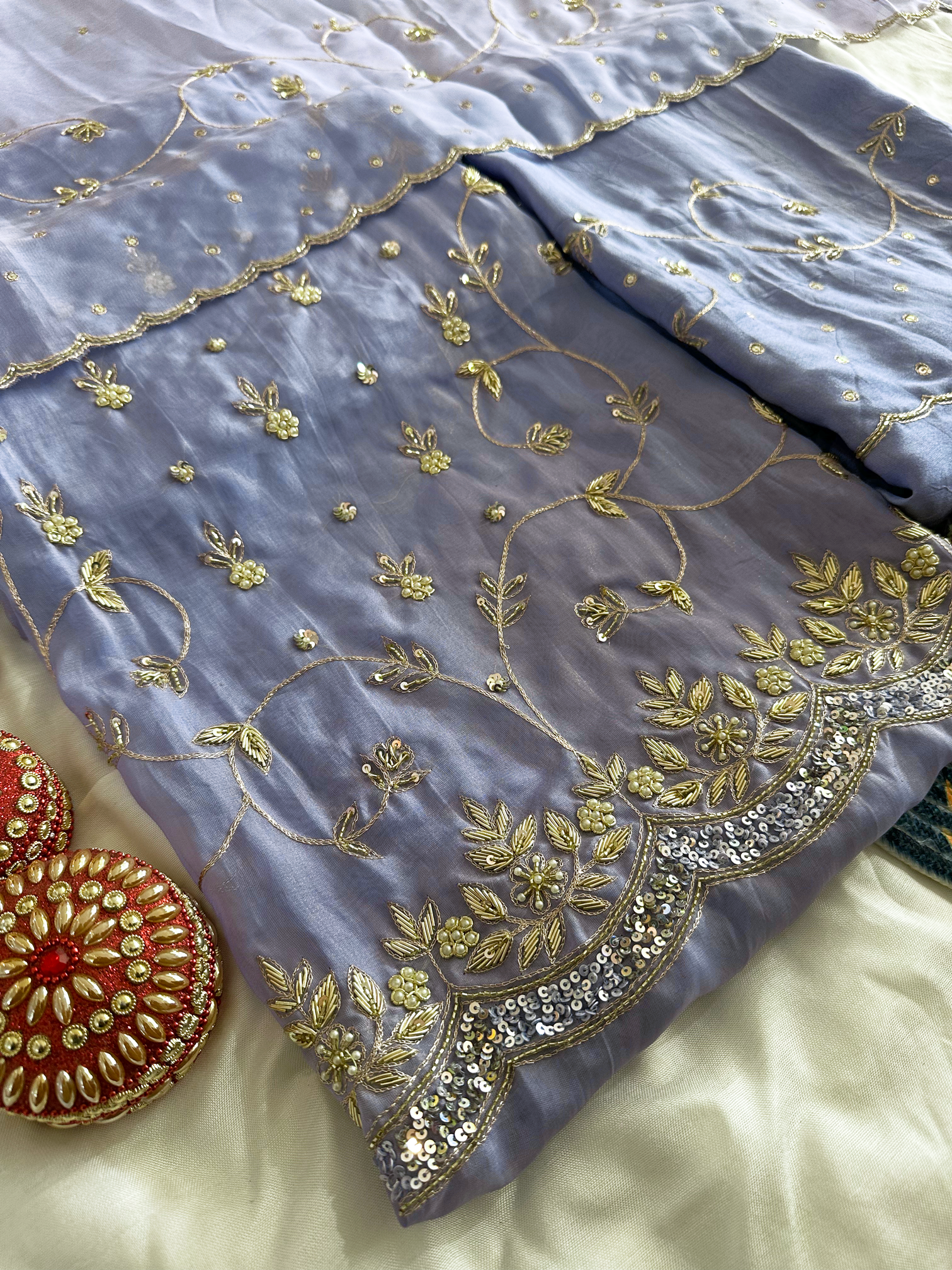 Shimmer Organza Light Purple Unstitched Suit Set