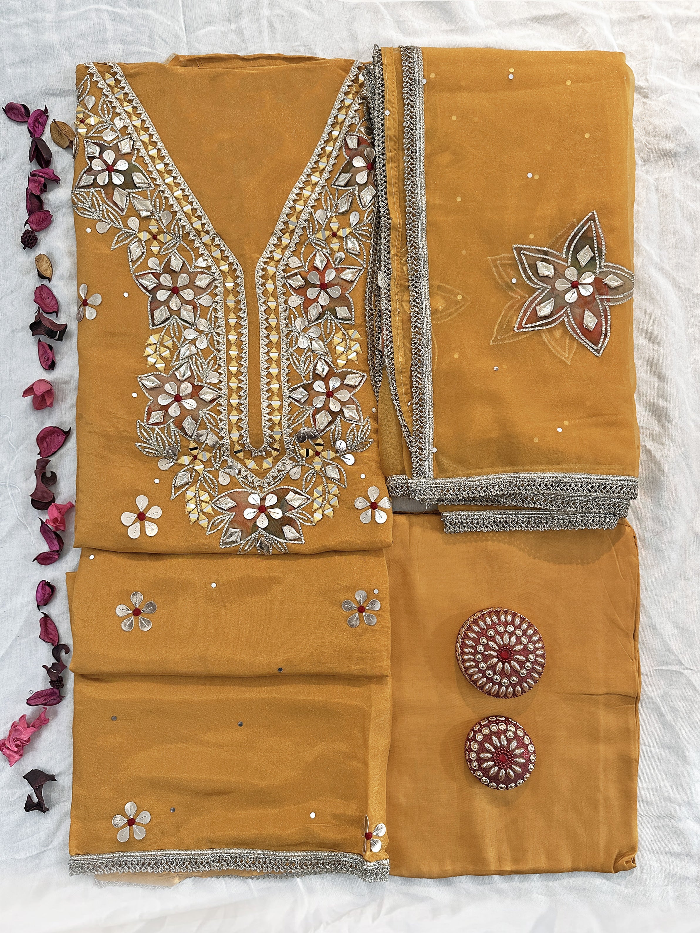 Shimmer Organza Fabric 2 Colors Unstitched Suit Set