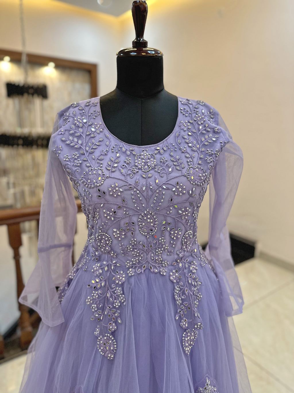 Net Fabric Gown Purple color