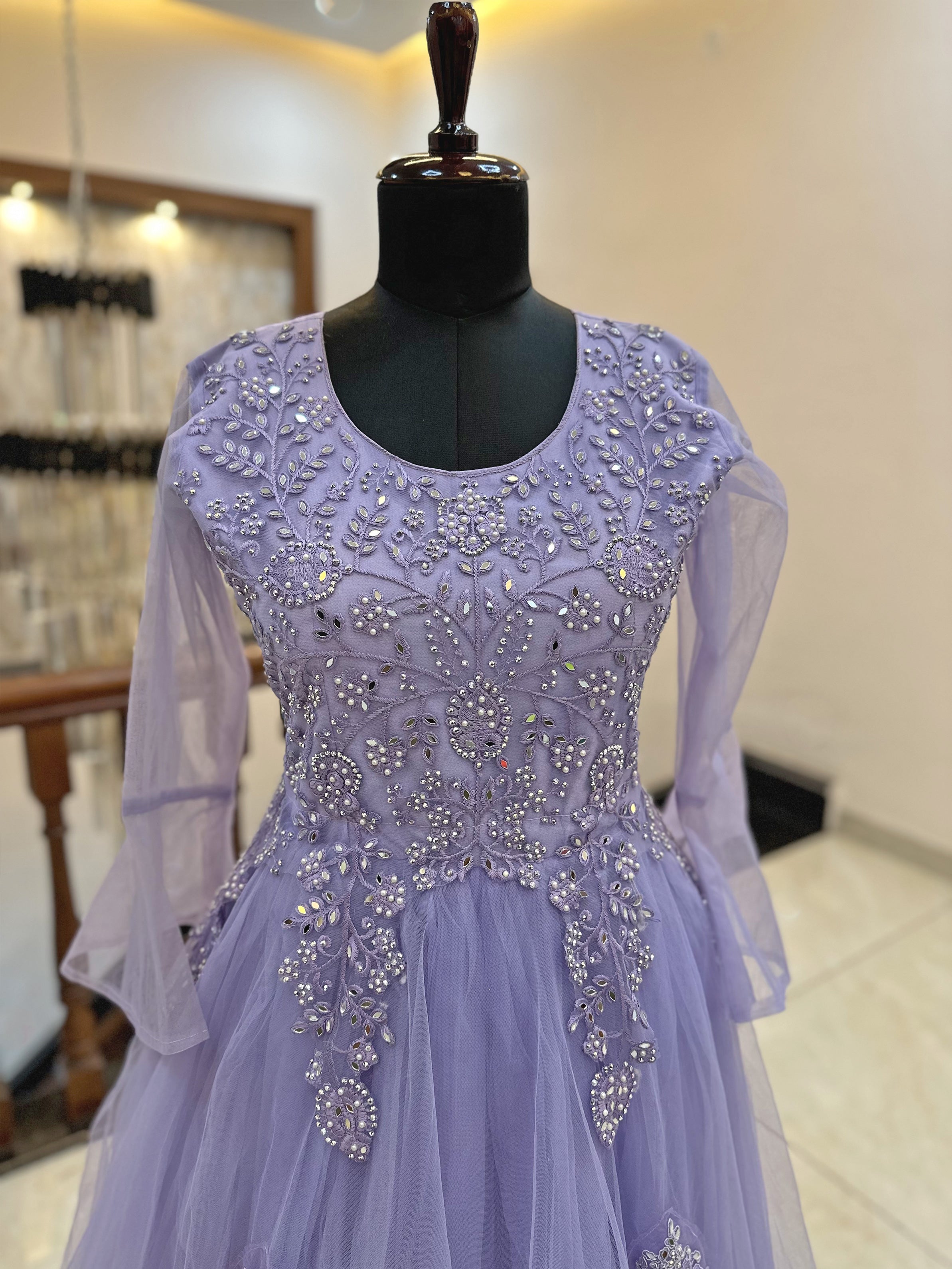 Net Fabric Gown Purple color