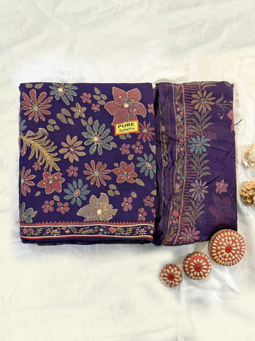 Pashmina Fabric Unstitched Suit Set Purple