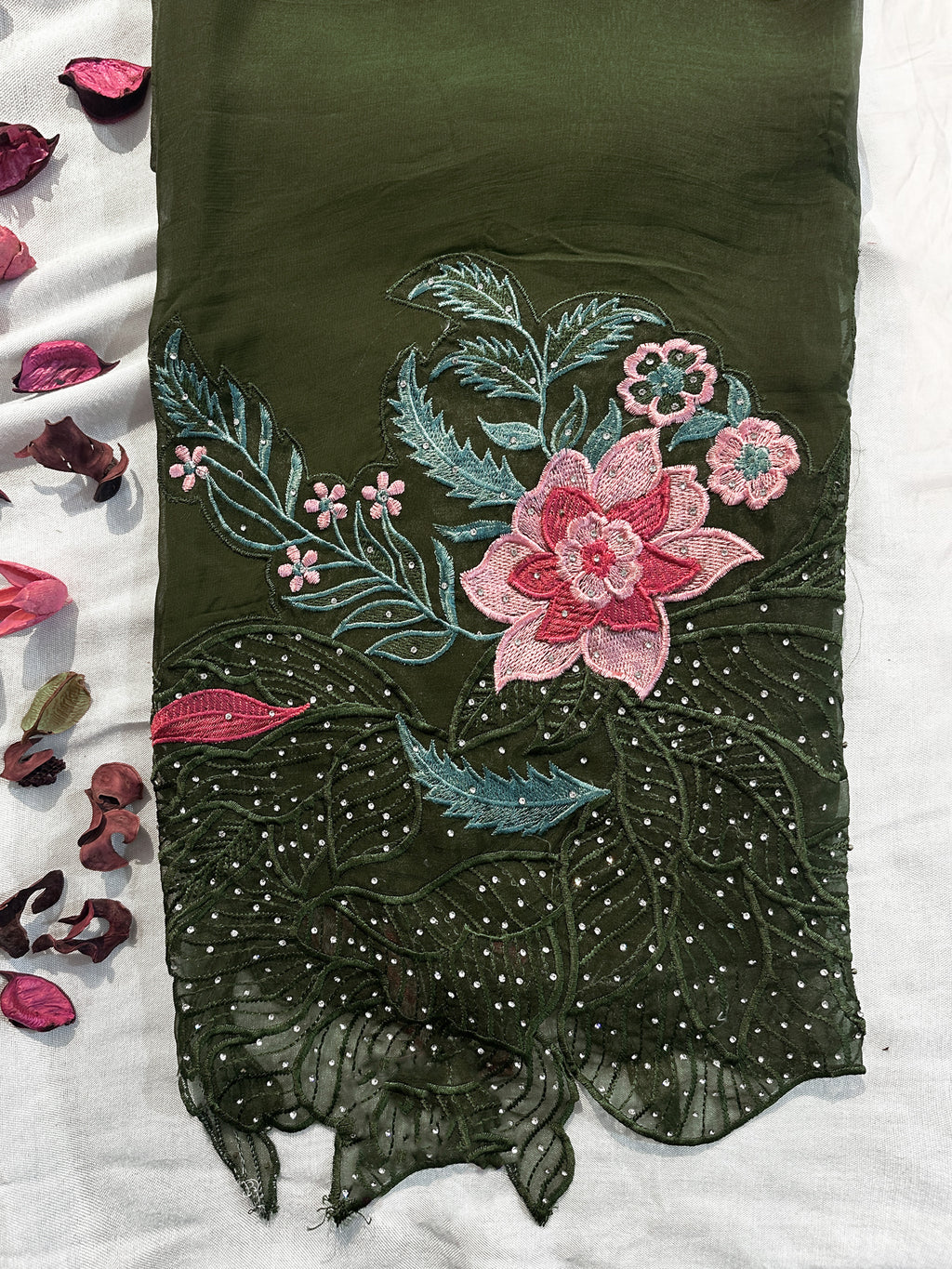 Organza Fabric Unstitched Suit Set Green and Wine