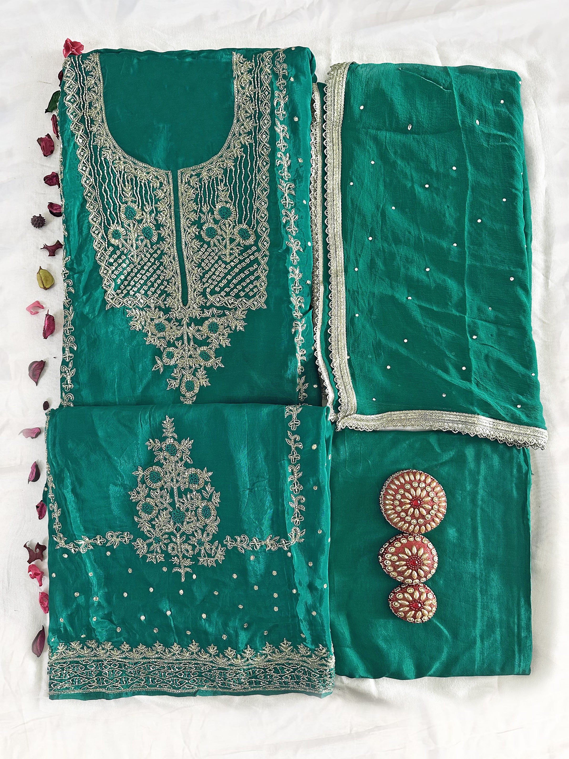 Opada Silk Green Color Unstitched Suit Set