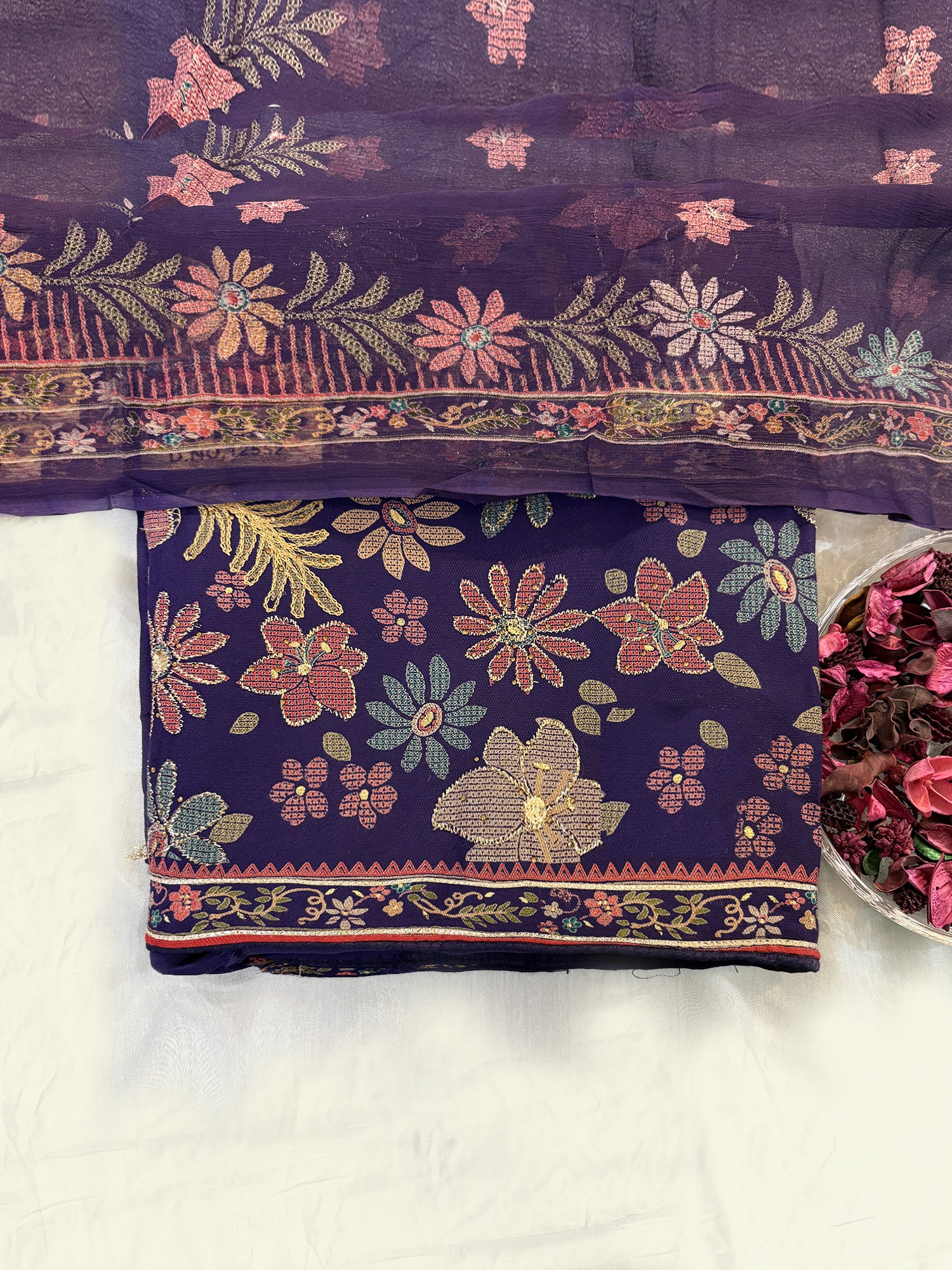 Pashmina Fabric Purple color Unstitched Suit Set