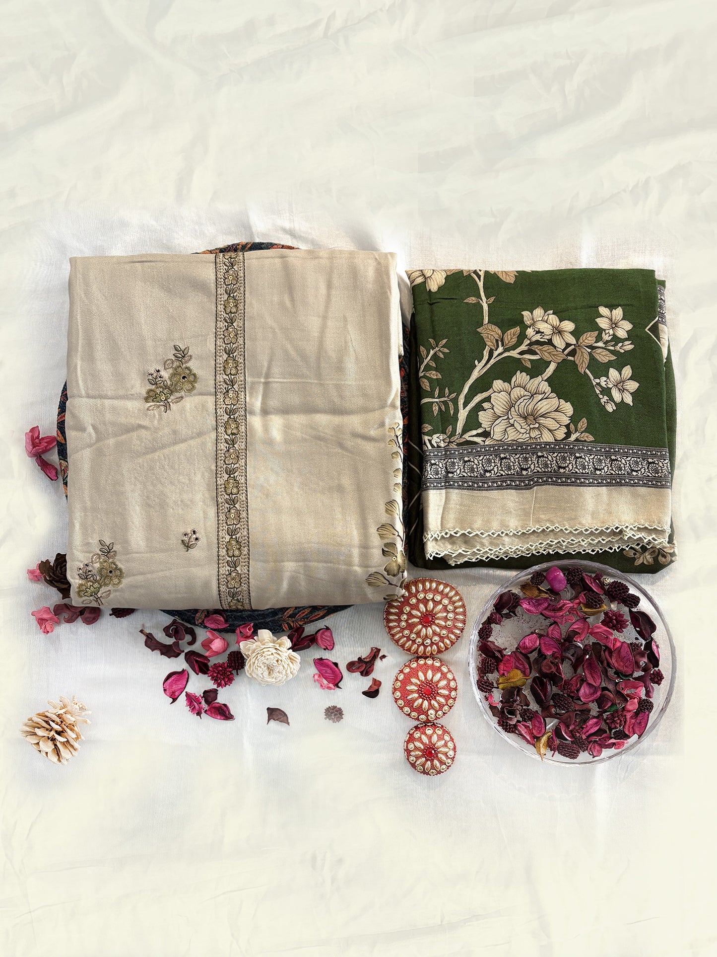 Pashmina Fabric Dual color Unstitched Suit Set